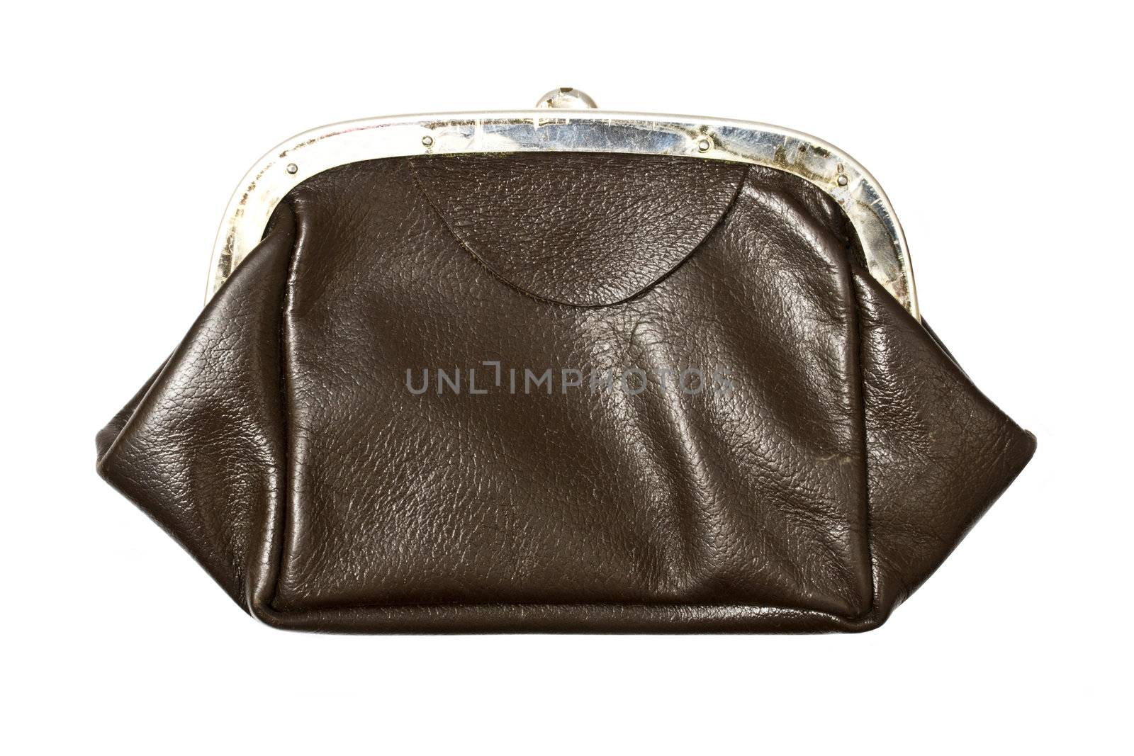 Old purse isolated on white background 
