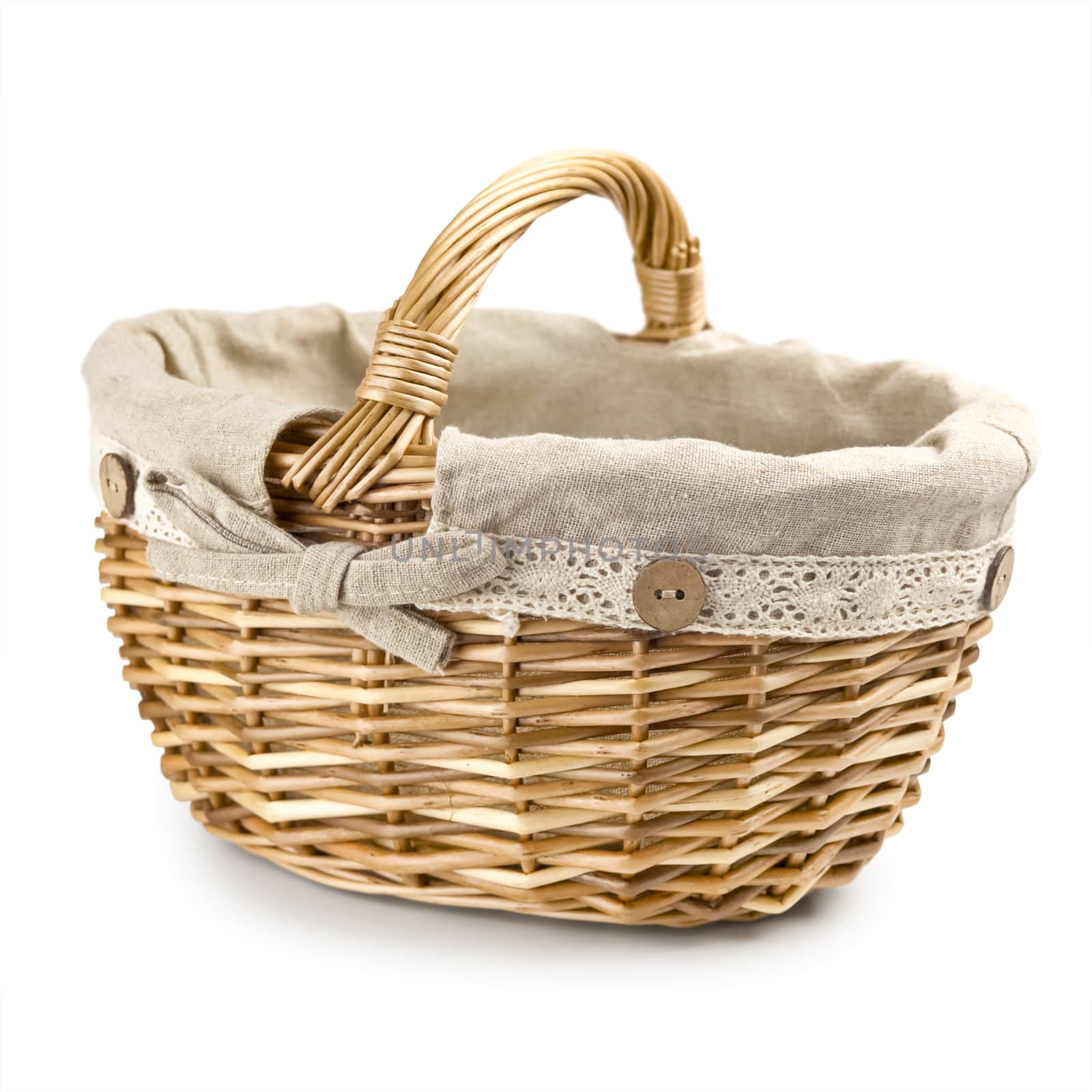 handmade wicker basket over the white background