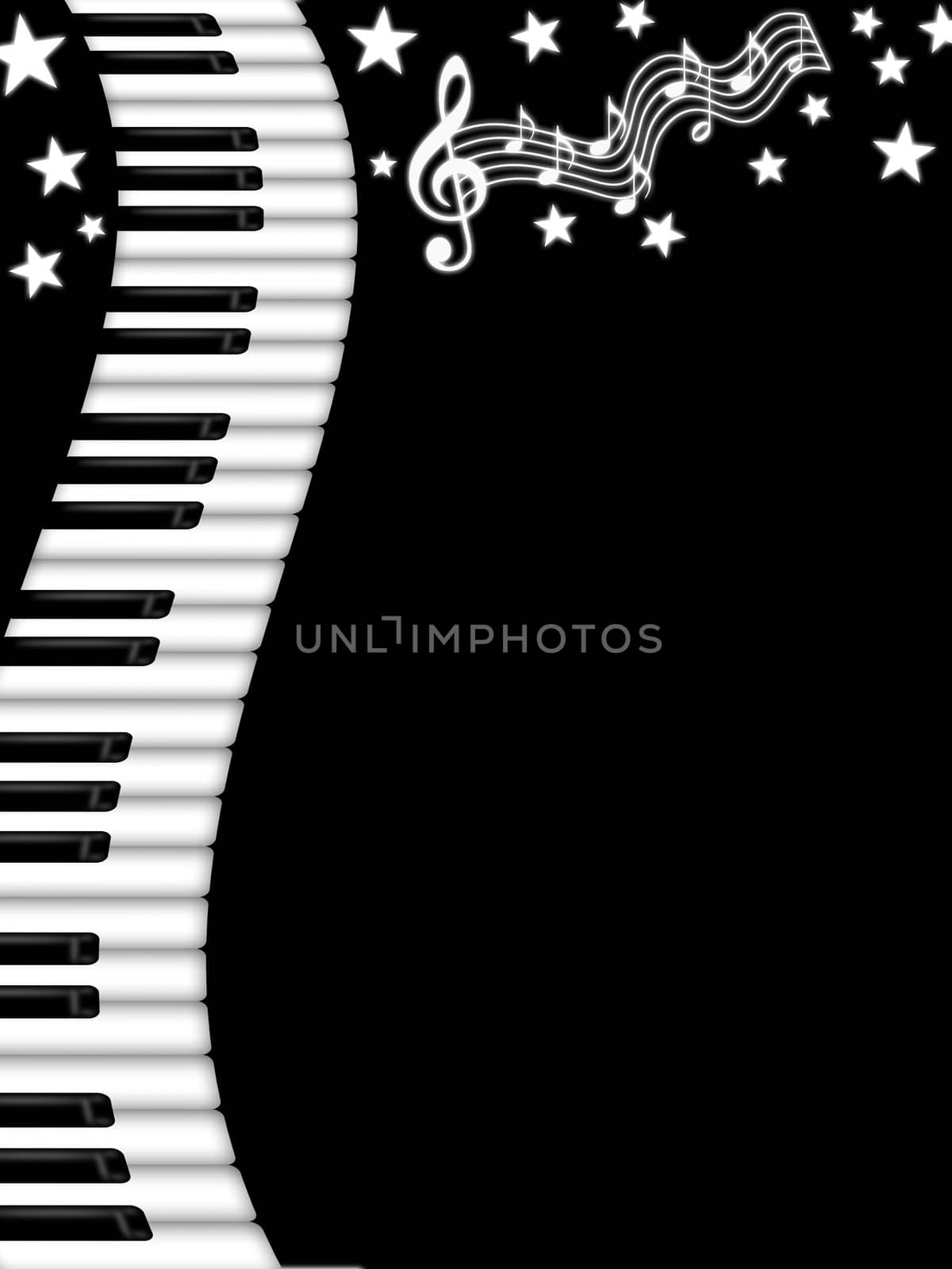 Wavy Piano Keyboard Black and White Background Illustration