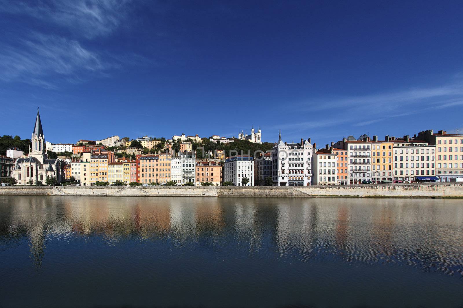 view of Lyon and Saone River in France