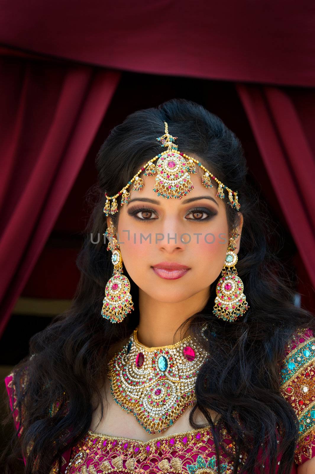 Head and shoulder portrait of a beautiful Indian bride