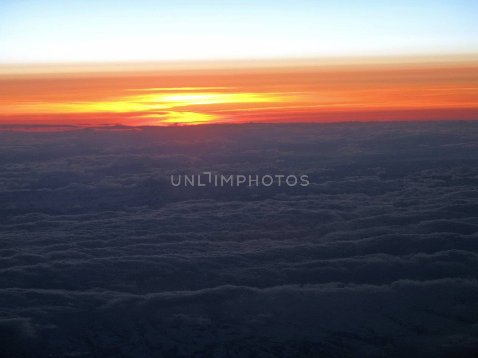 Aerial sunset over the north Atlantic