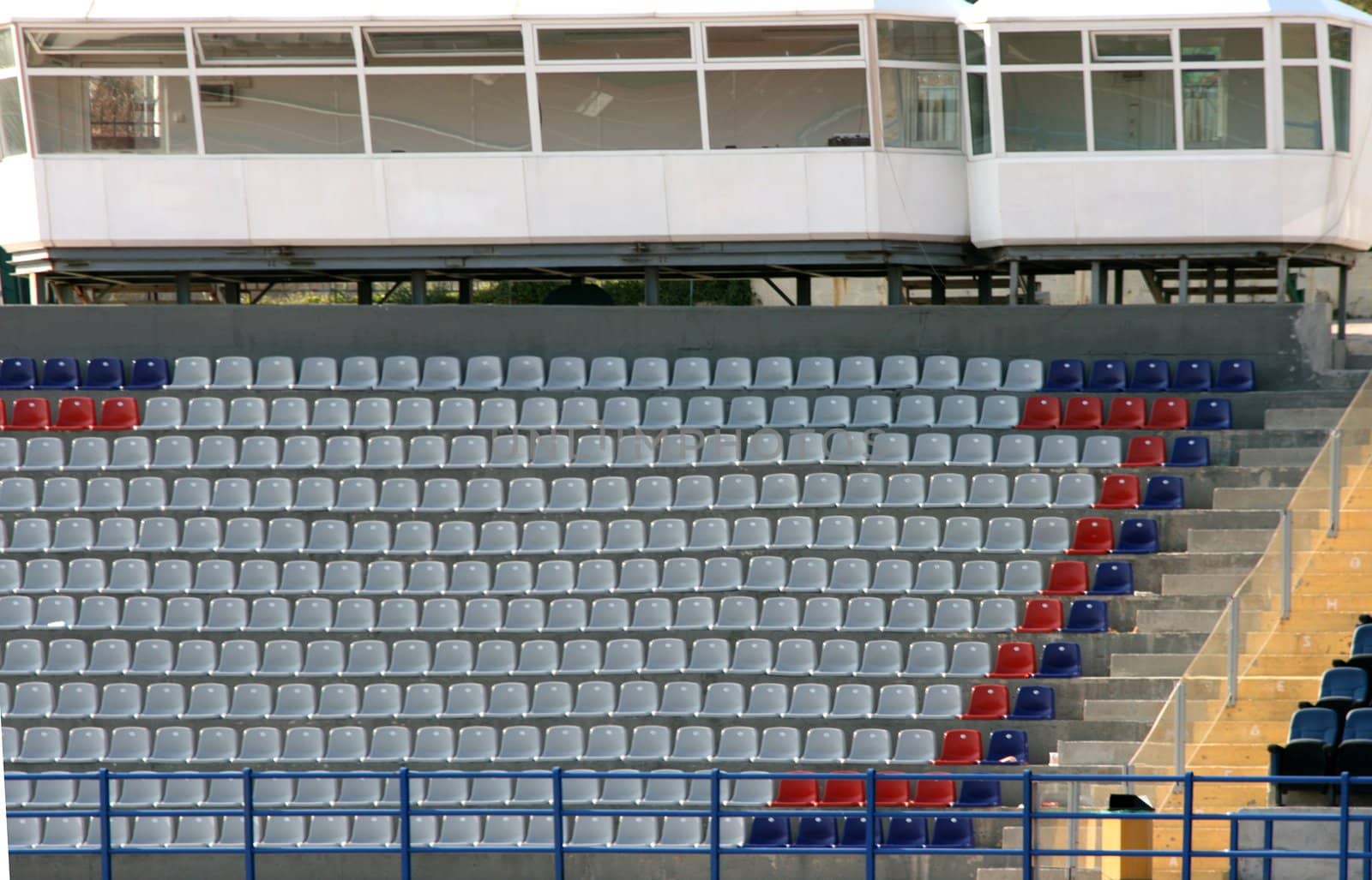 empty seats of local stadium and media rooms sports and journalist