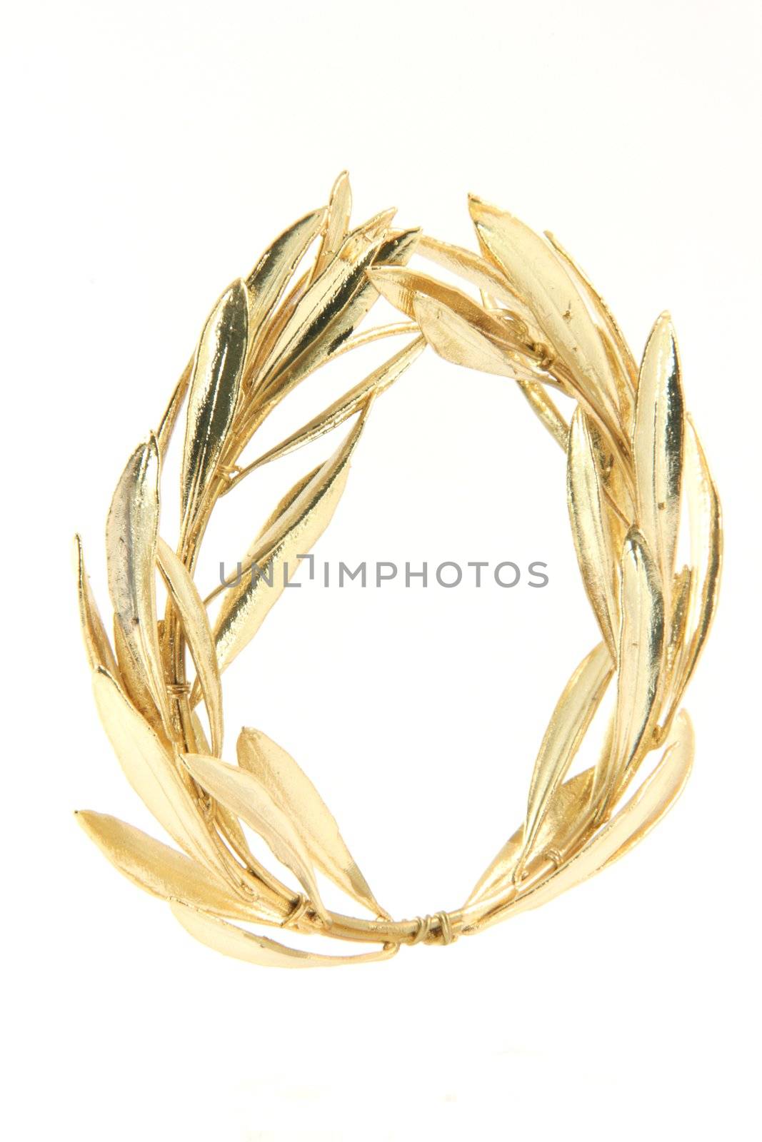 gold winner olive tree wreath for olympic games winners isolated on white background