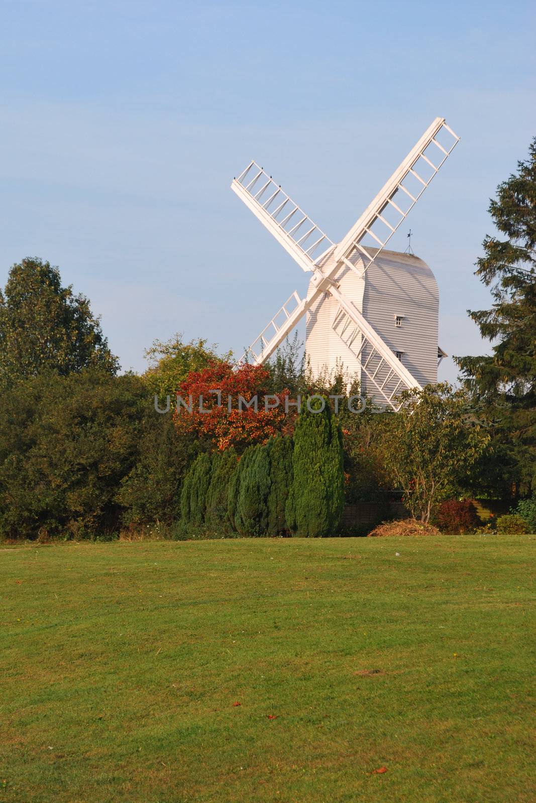 White wooden windmill in Finchingfield Essex