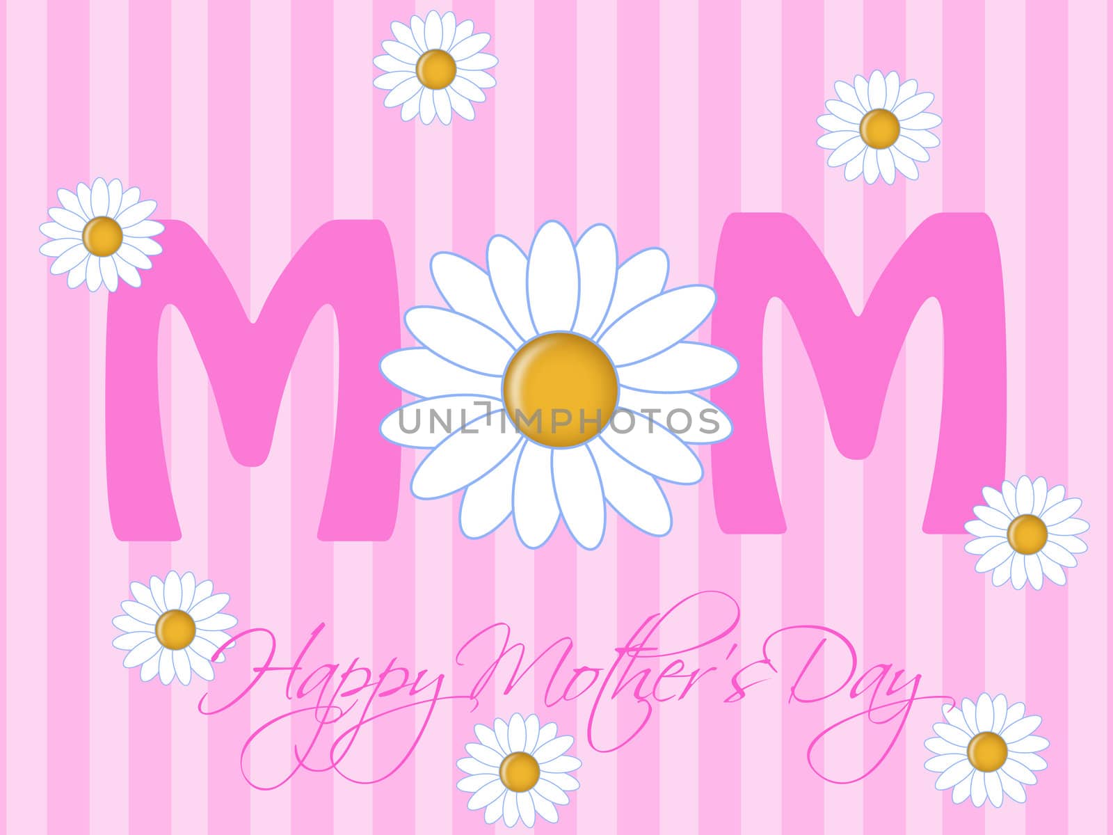 Happy Mothers Day with Daisy Flowers Pink Background Illustration