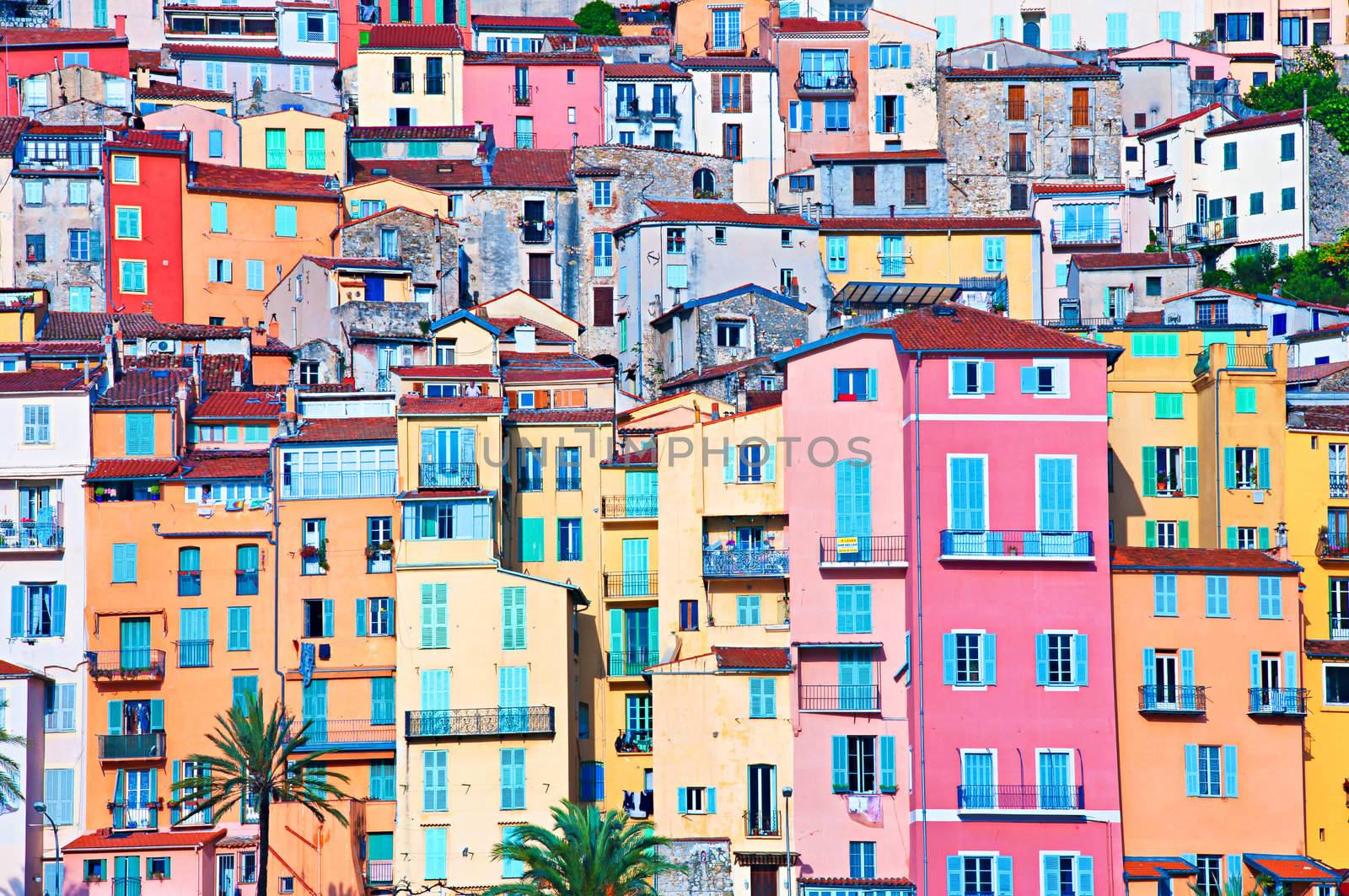 Colorful houses in Provence village of Menton by martinm303