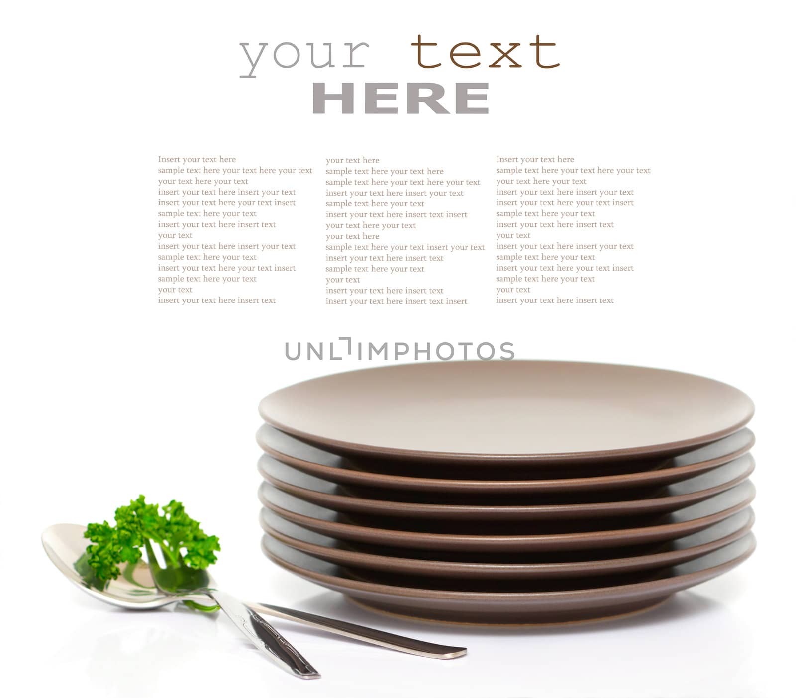 Plates, fork, spoon and parsley by Olinkau