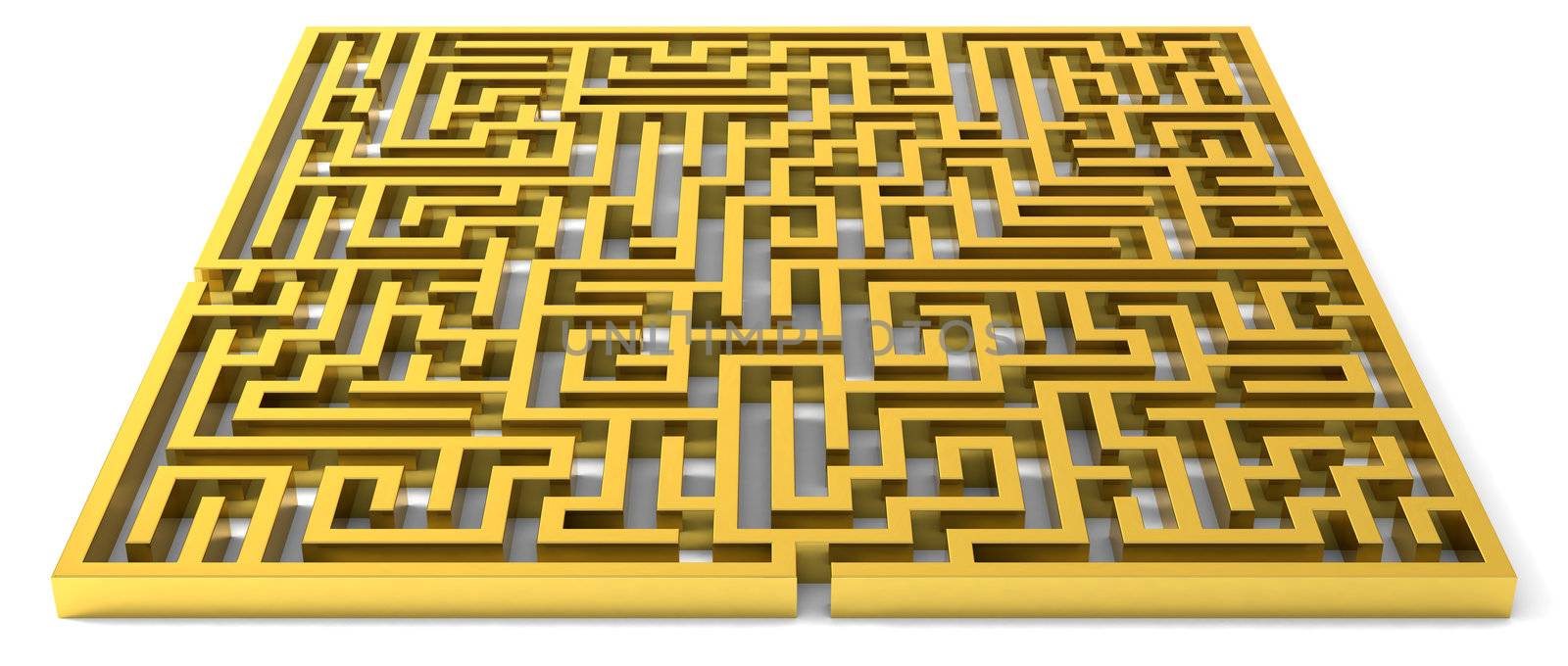 A-mazing golden maze isolated over white. High-res, high quality 3-Render.
