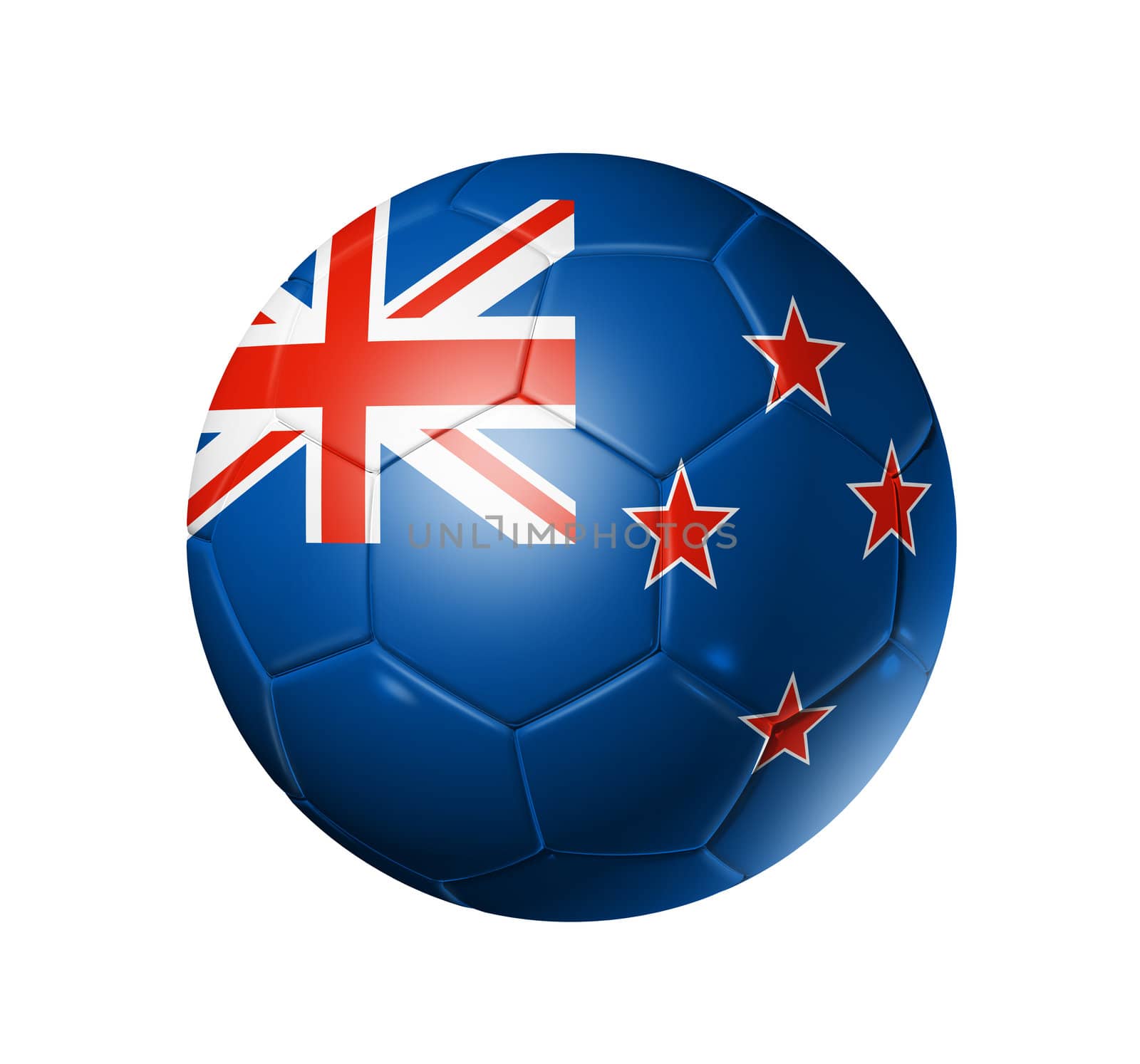 3D soccer ball with New Zealand team flag, world football cup 2010. isolated on white with clipping path