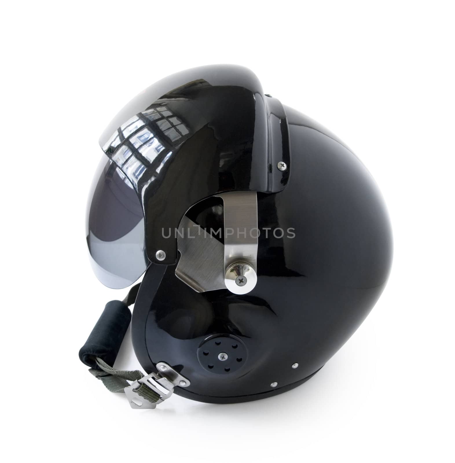 black aviator helmet isolated on a white background