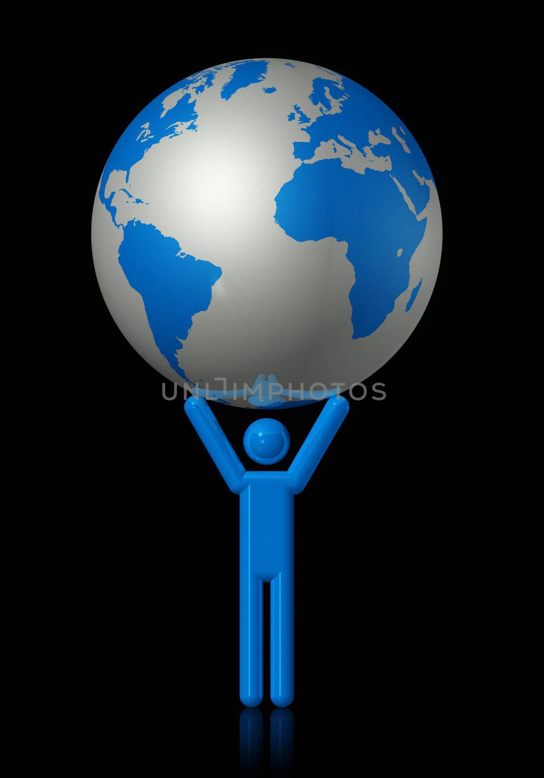3D icon illustration of man carrying a world globe