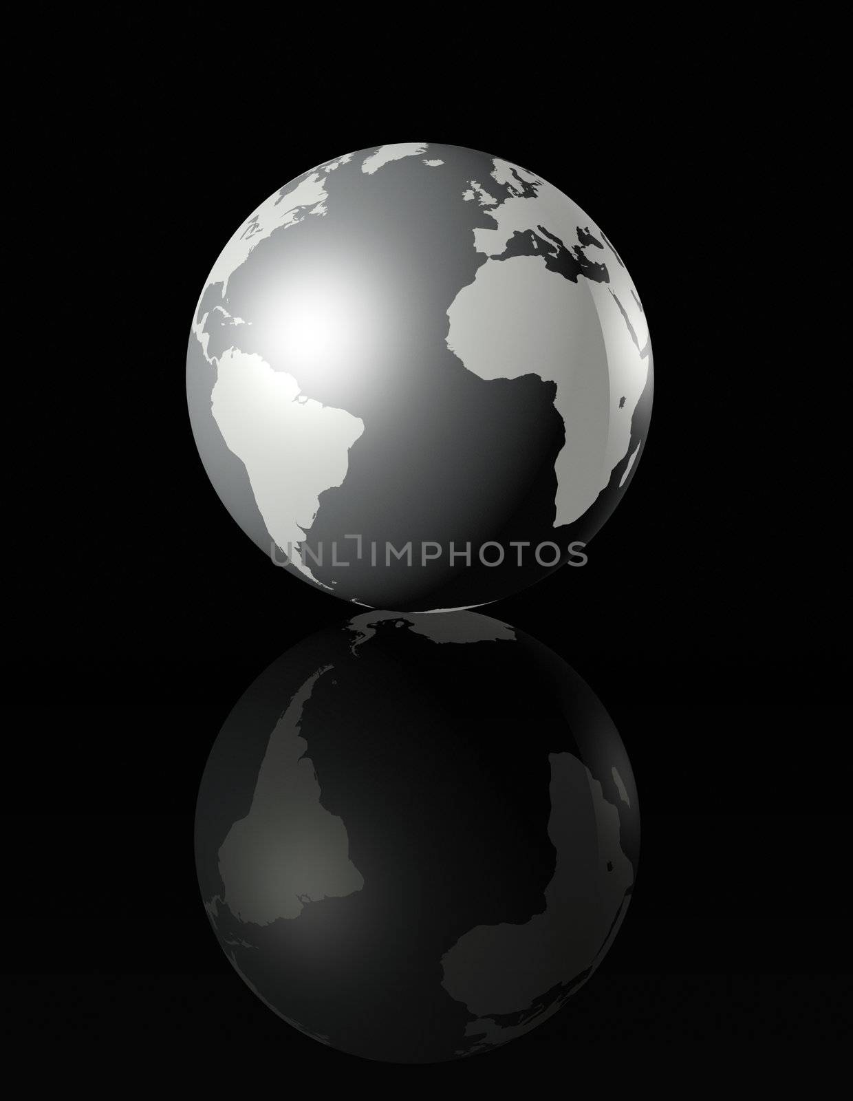silver glossy globe on black background by daboost