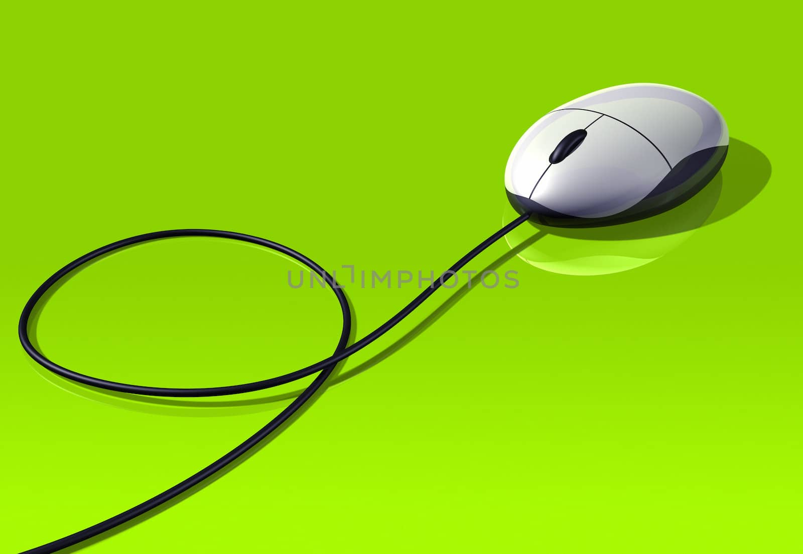 3D white computer mouse isolated on a green background