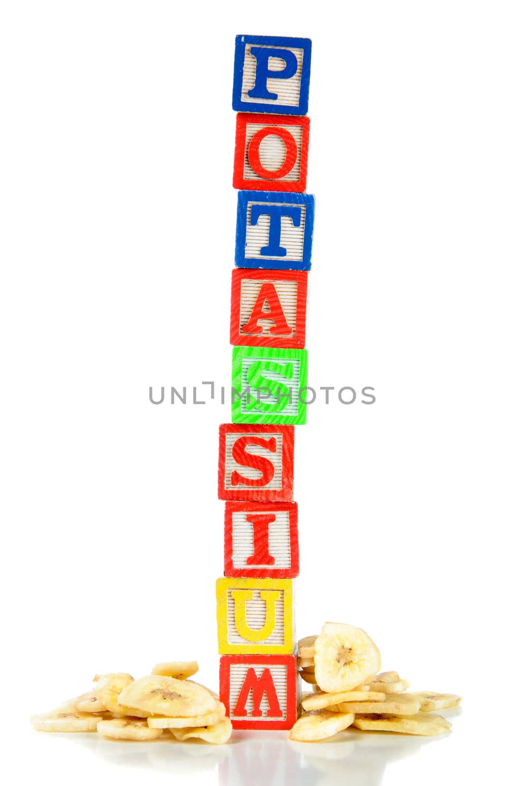 Banana chips are high in potassium, isolated against a white background.
