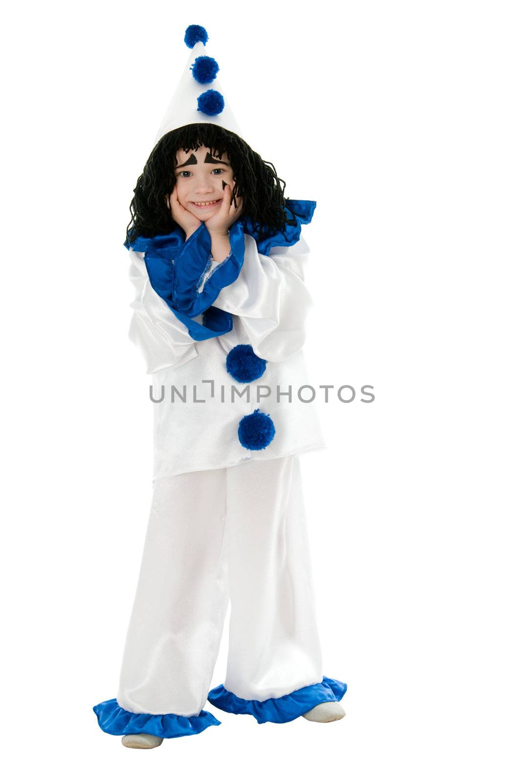 child in costume Piero isolated on white background