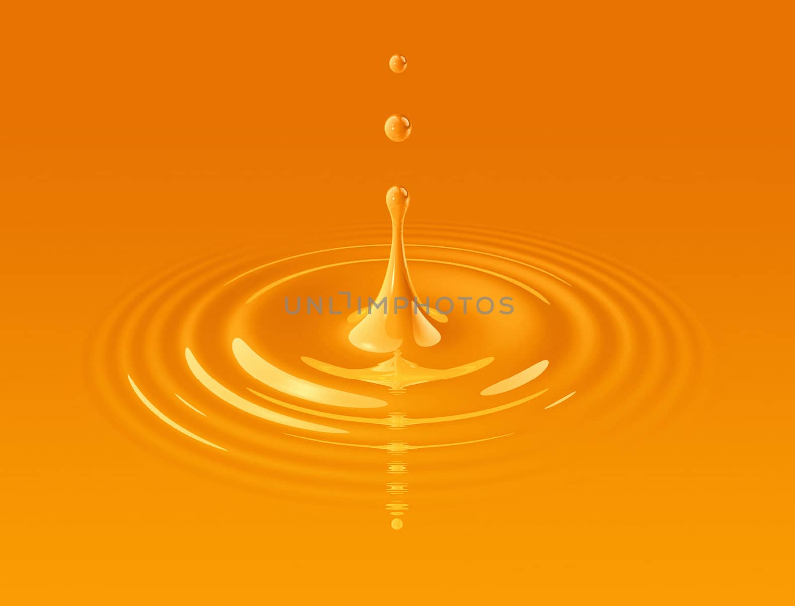 drop of orange juice splashing and making ripple. 3D illustration