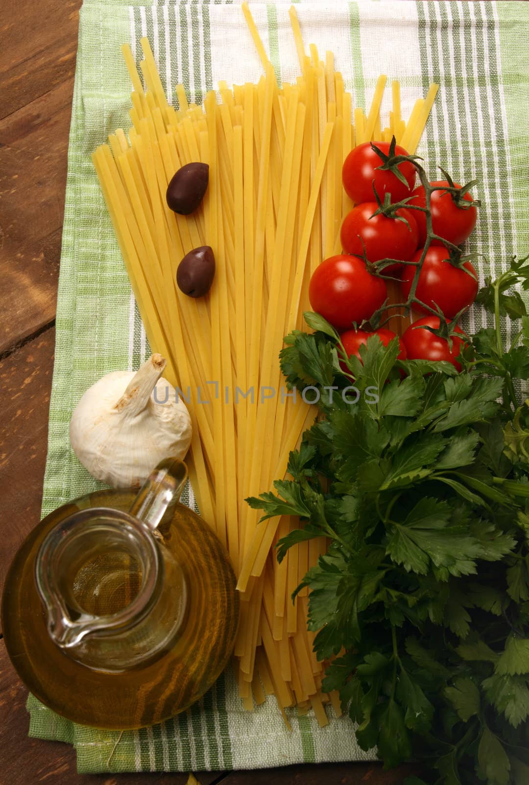 Ingredients for cooking italian pasta close up 