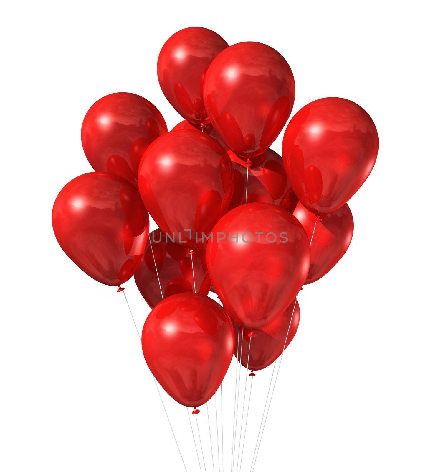 3D red air balloons floating isolated on white