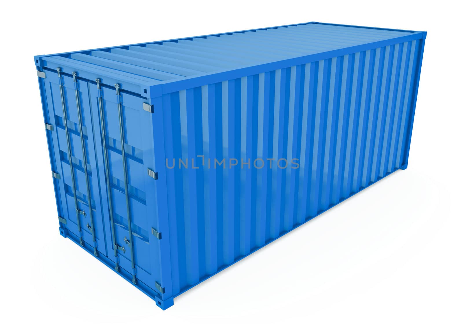 Blue shipping container isolated on white. 3D render.