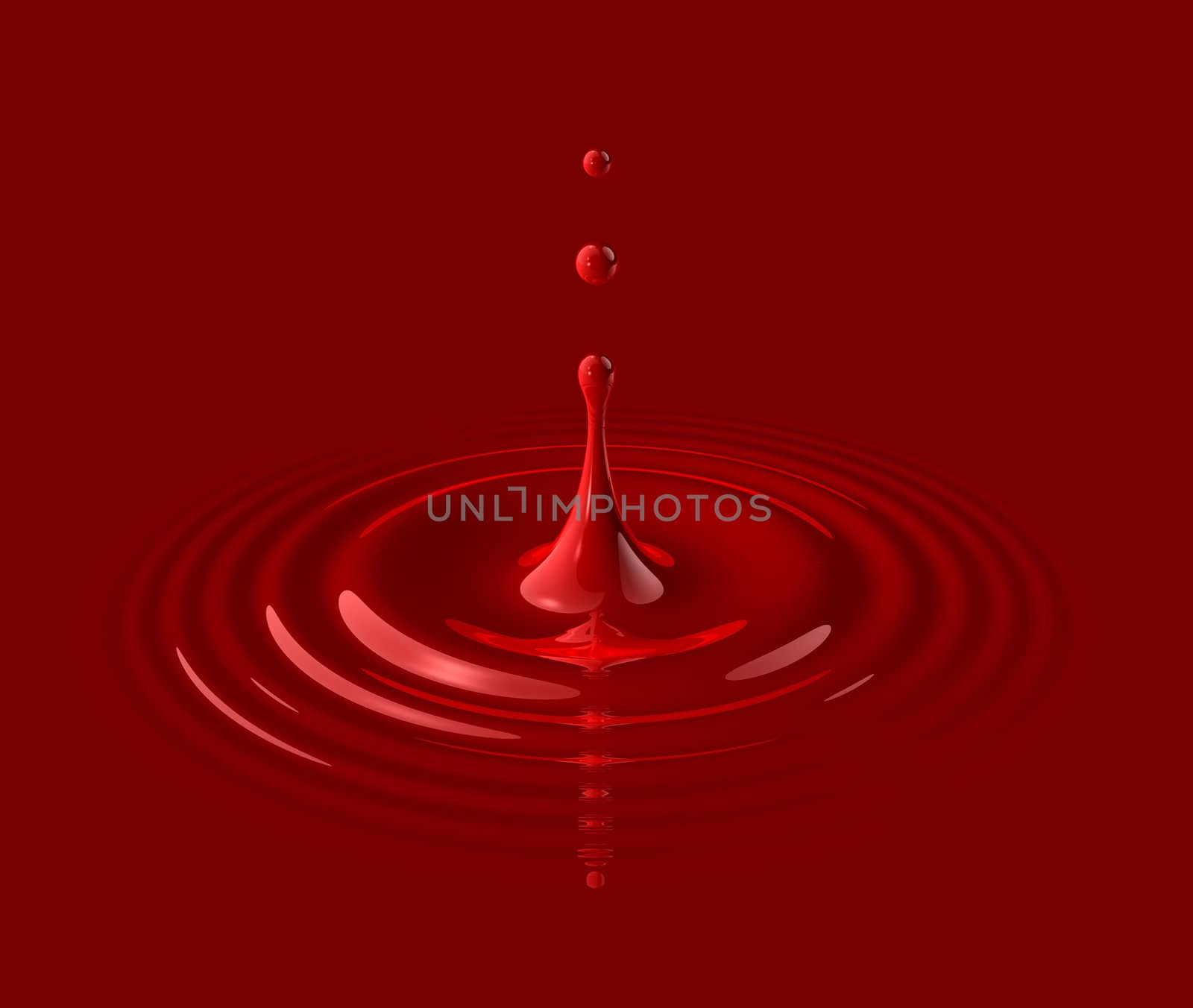 drop of red blood splashing and making ripple. 3D illustration