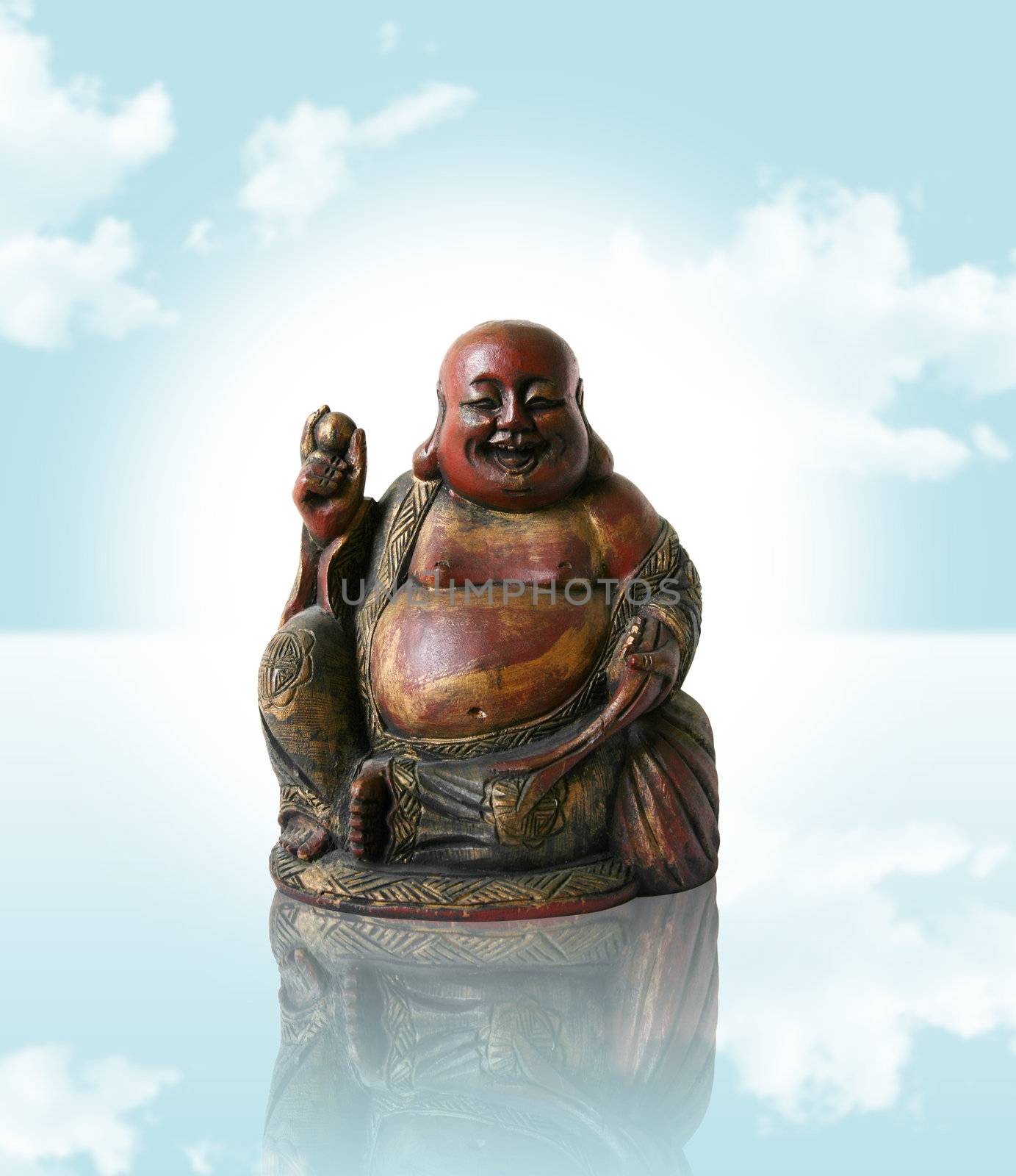 Chinese Buddha on a blue dream background
