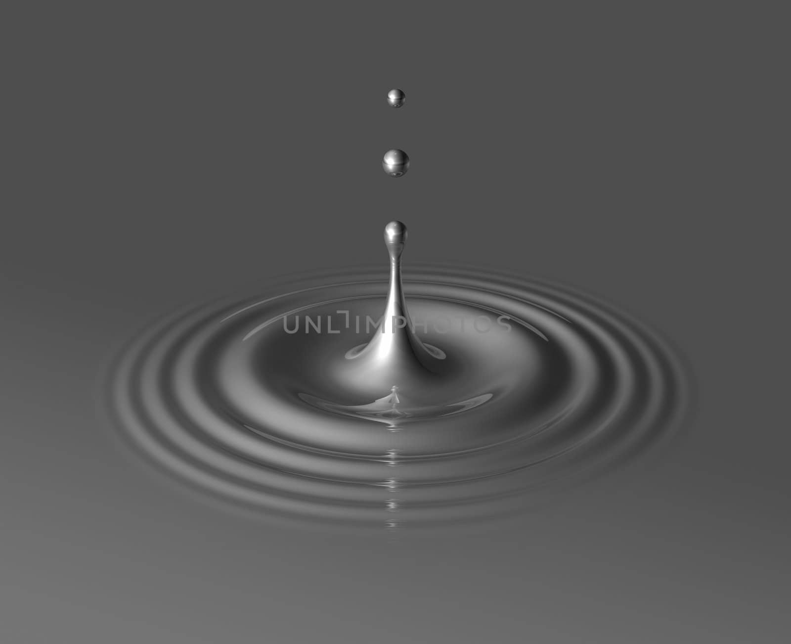 drop of mercury splashing and making ripple. 3D illustration