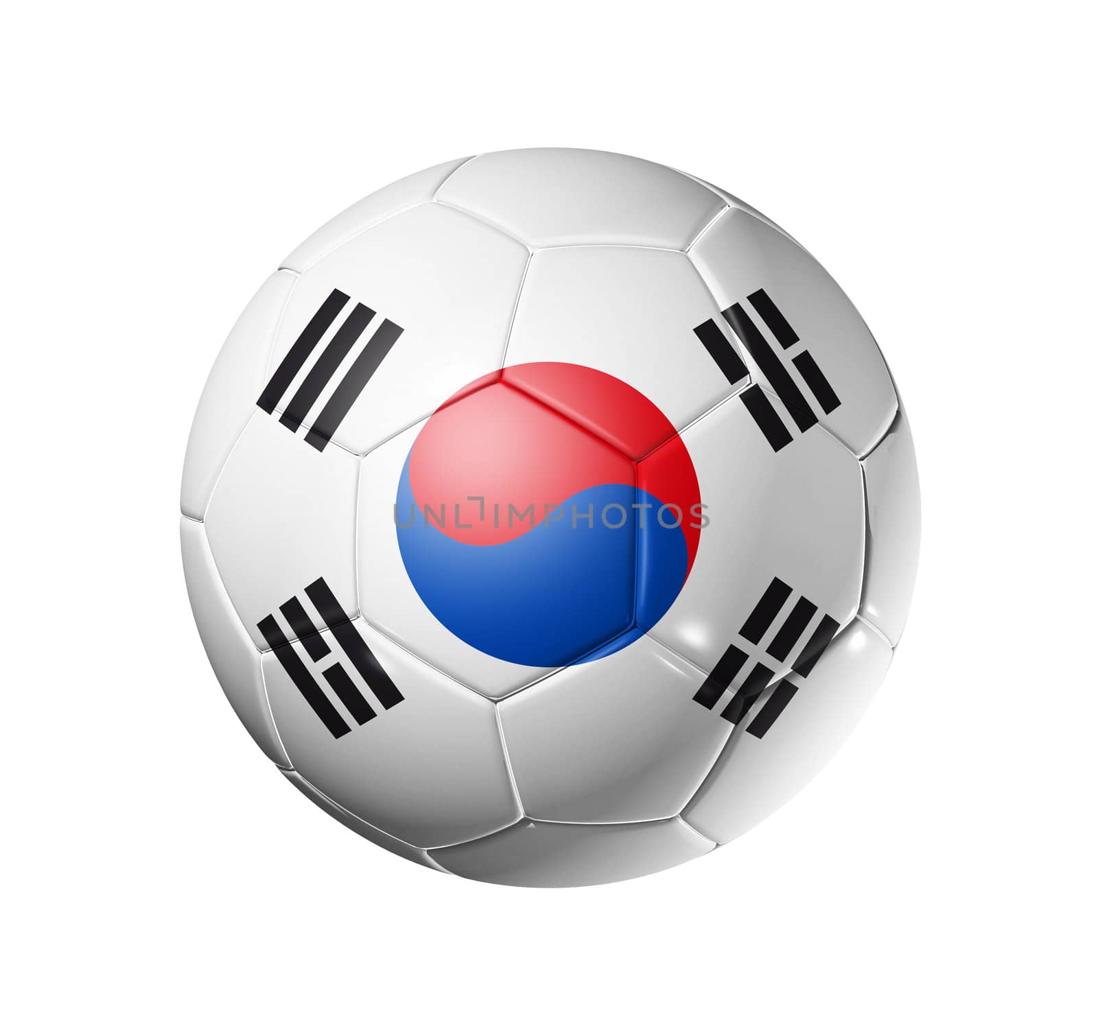 3D soccer ball with south Korea team flag, world football cup 2010. isolated on white with clipping path