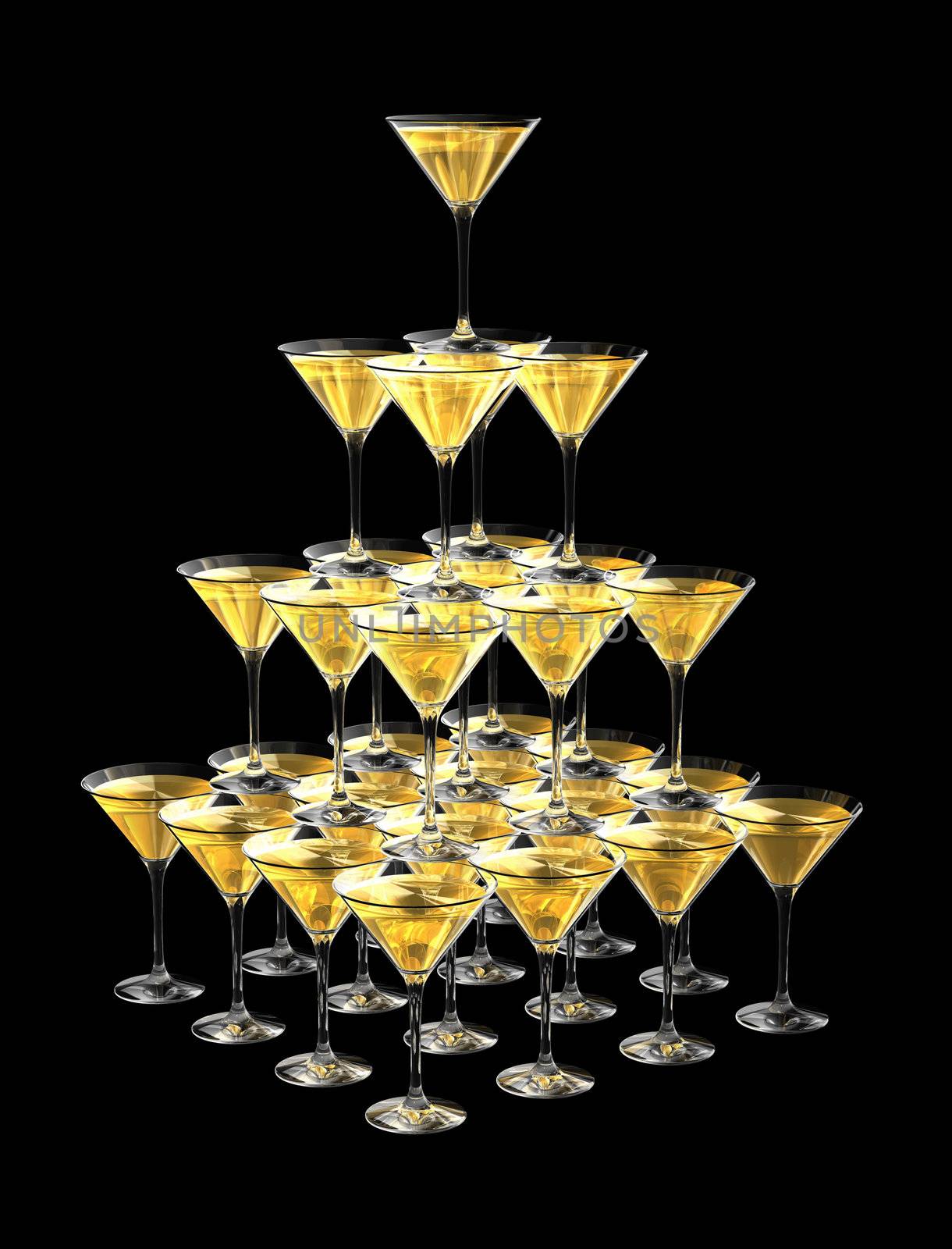 3D pyramid of champagne glasses by daboost