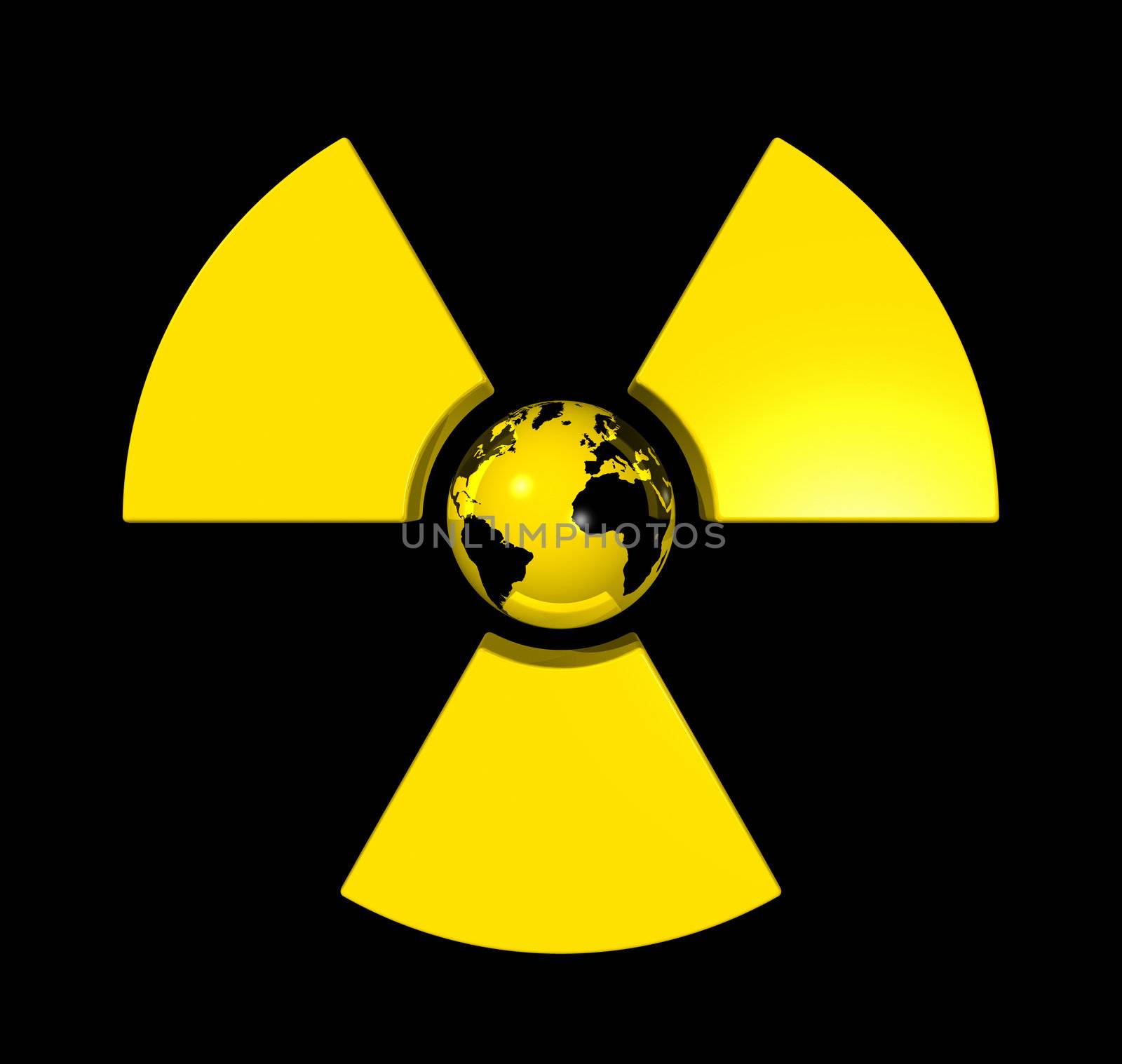 3D isolated world globe in the center of a radioactive symbol icon