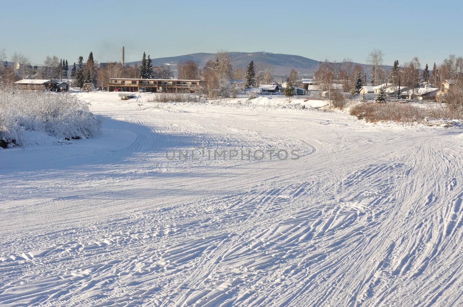 Chena River covered in Snow and Ice in Winter