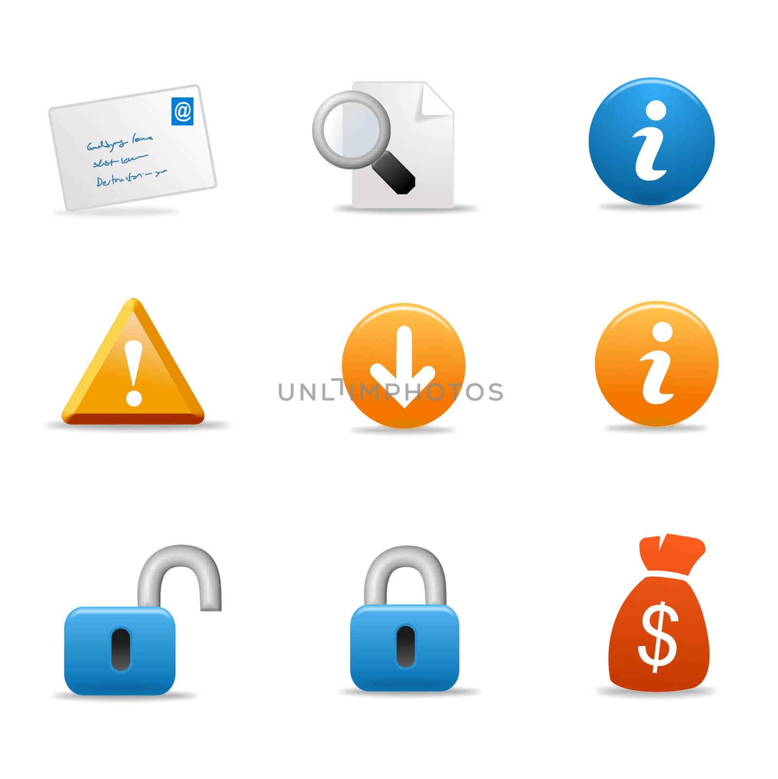 3d icon signs and symbols - blue orange color