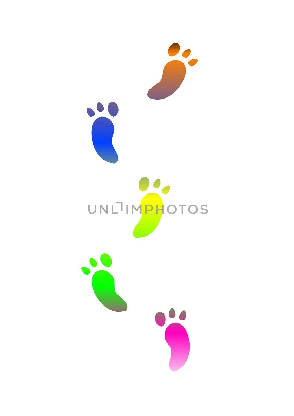 coloured footprints traces - computer generated clipart