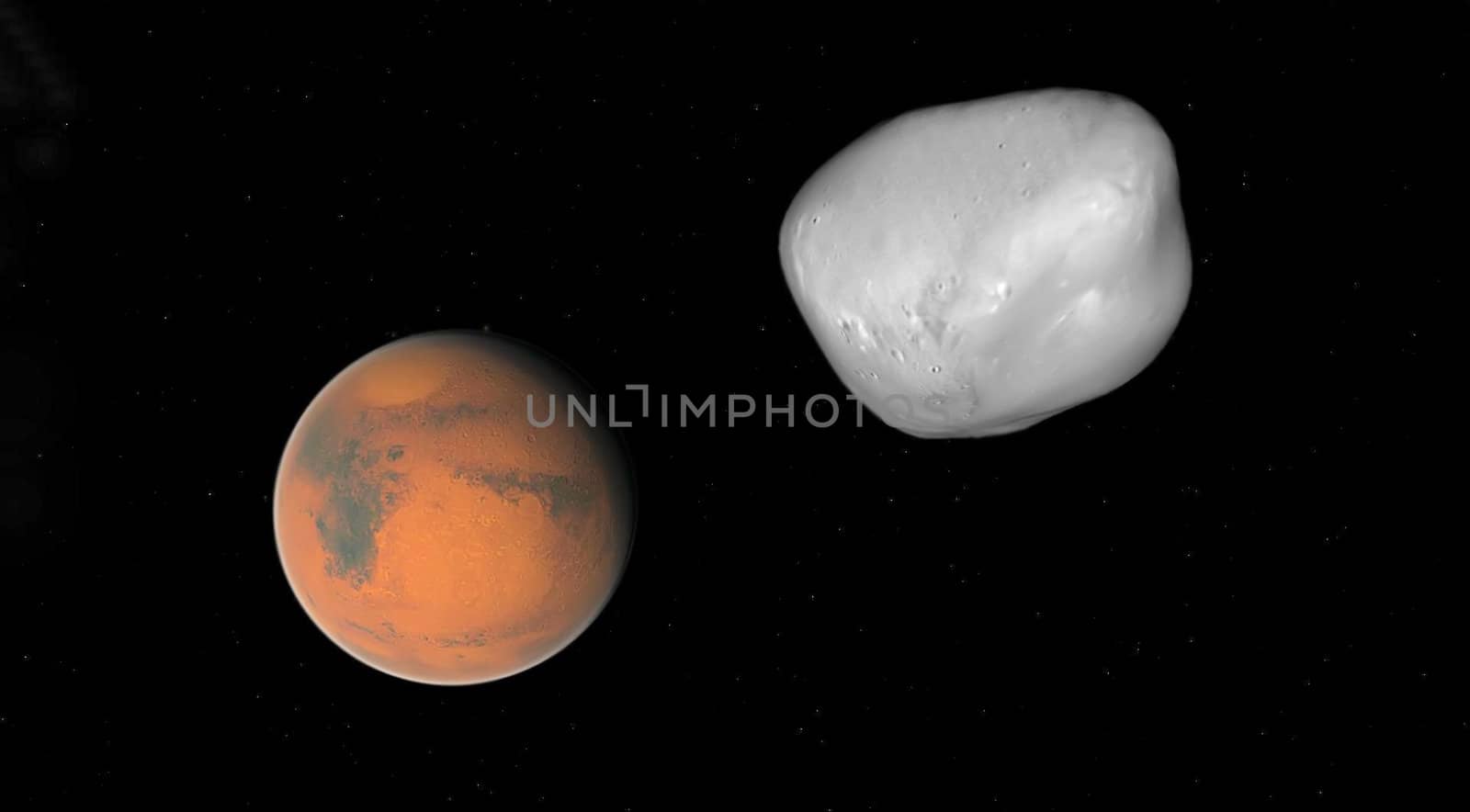 Mars and Deimos on a background of stars 
