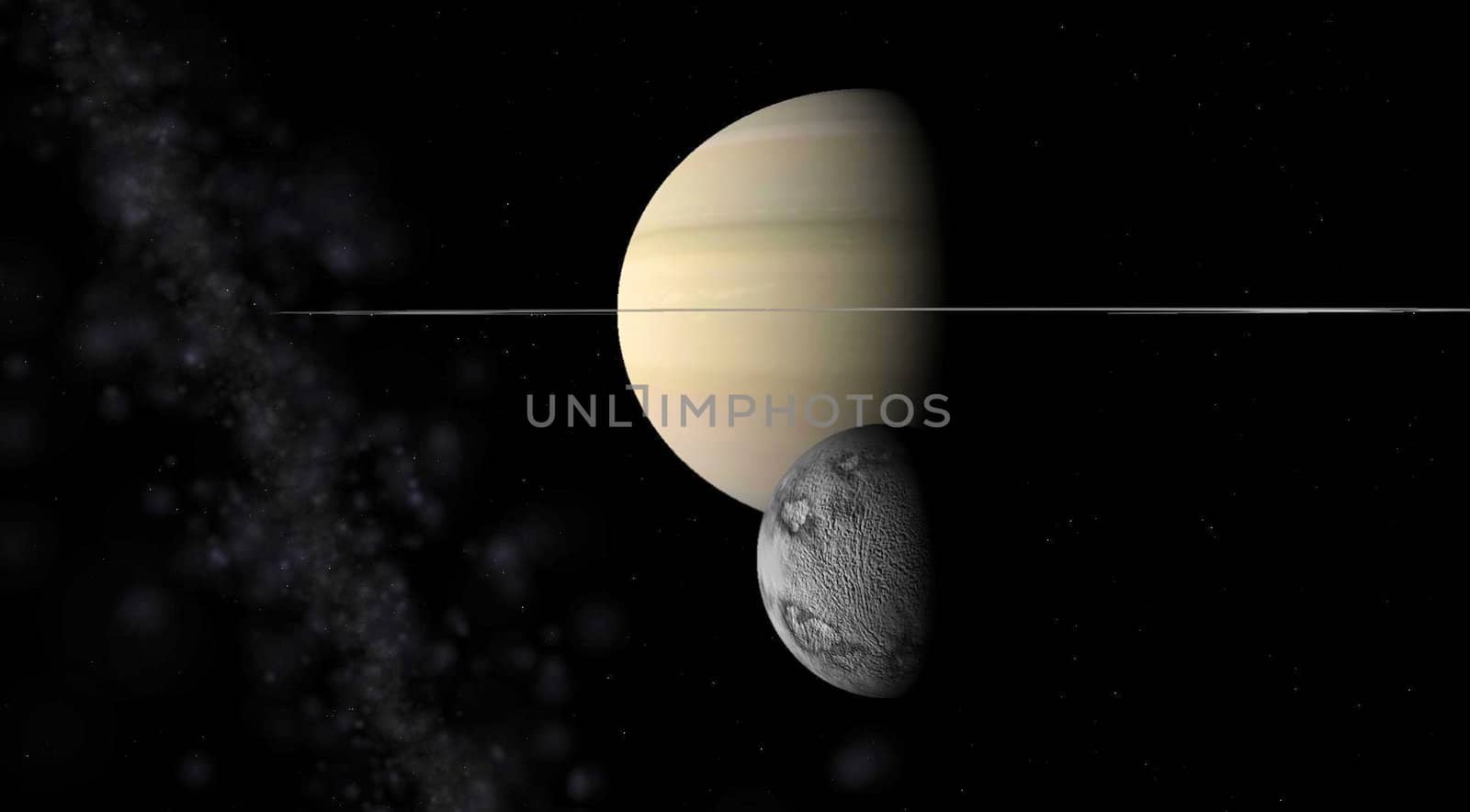 Saturn and Calypso  on a background of stars 
