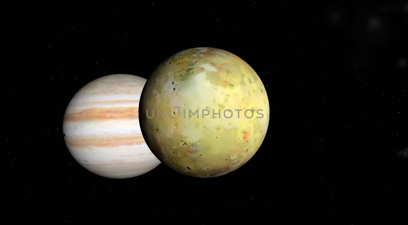 Jupiter and Io on a background of stars 
