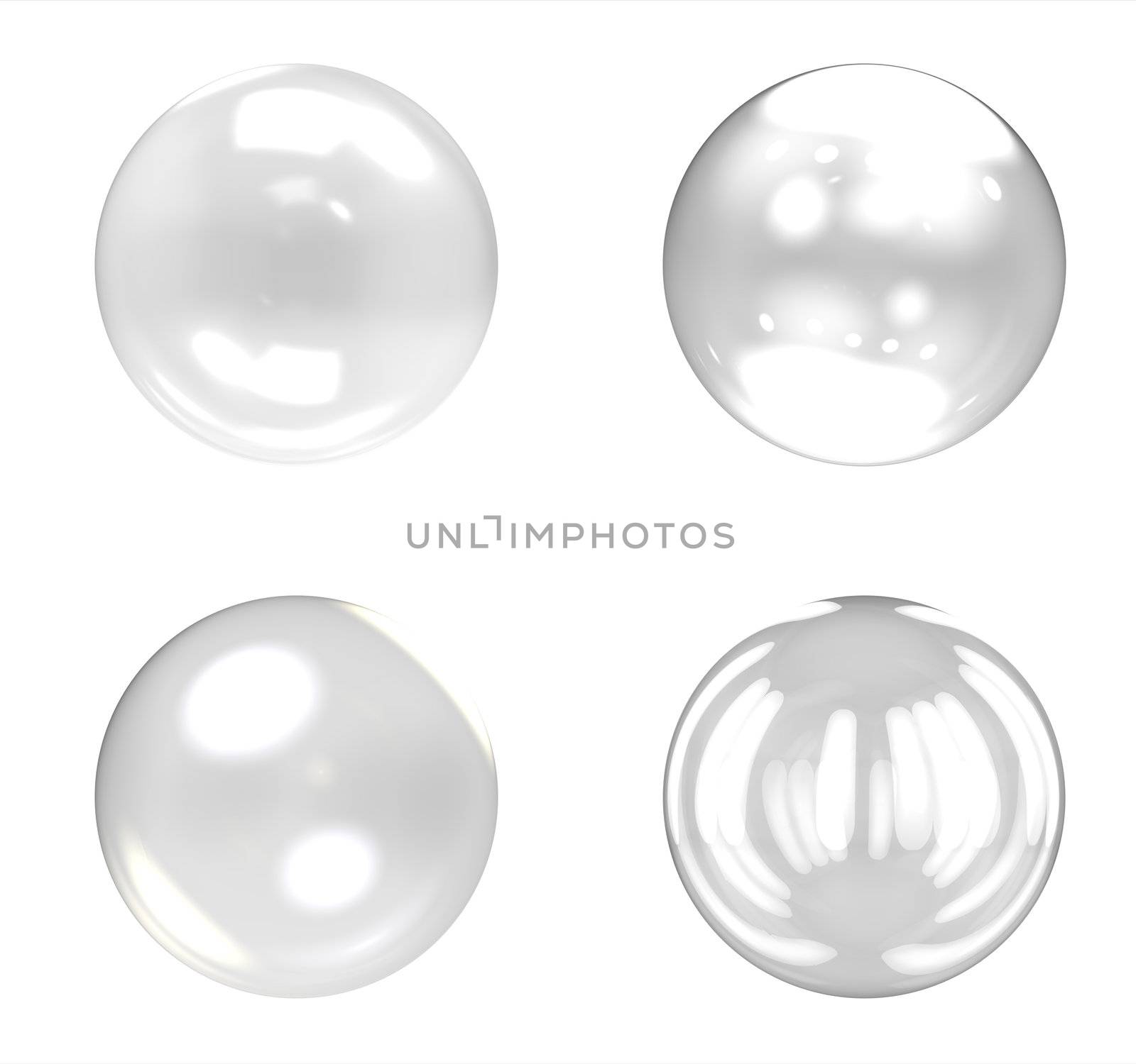 Glass balls group on white background