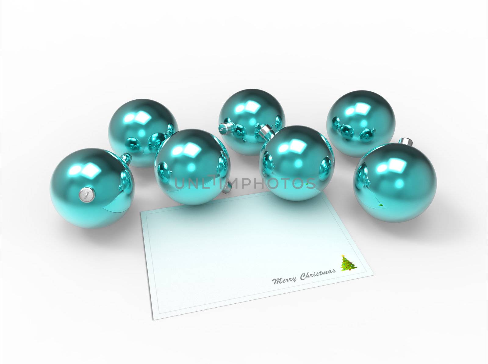 Christmas blue baubles and white christmas card for the wishes by vermicule
