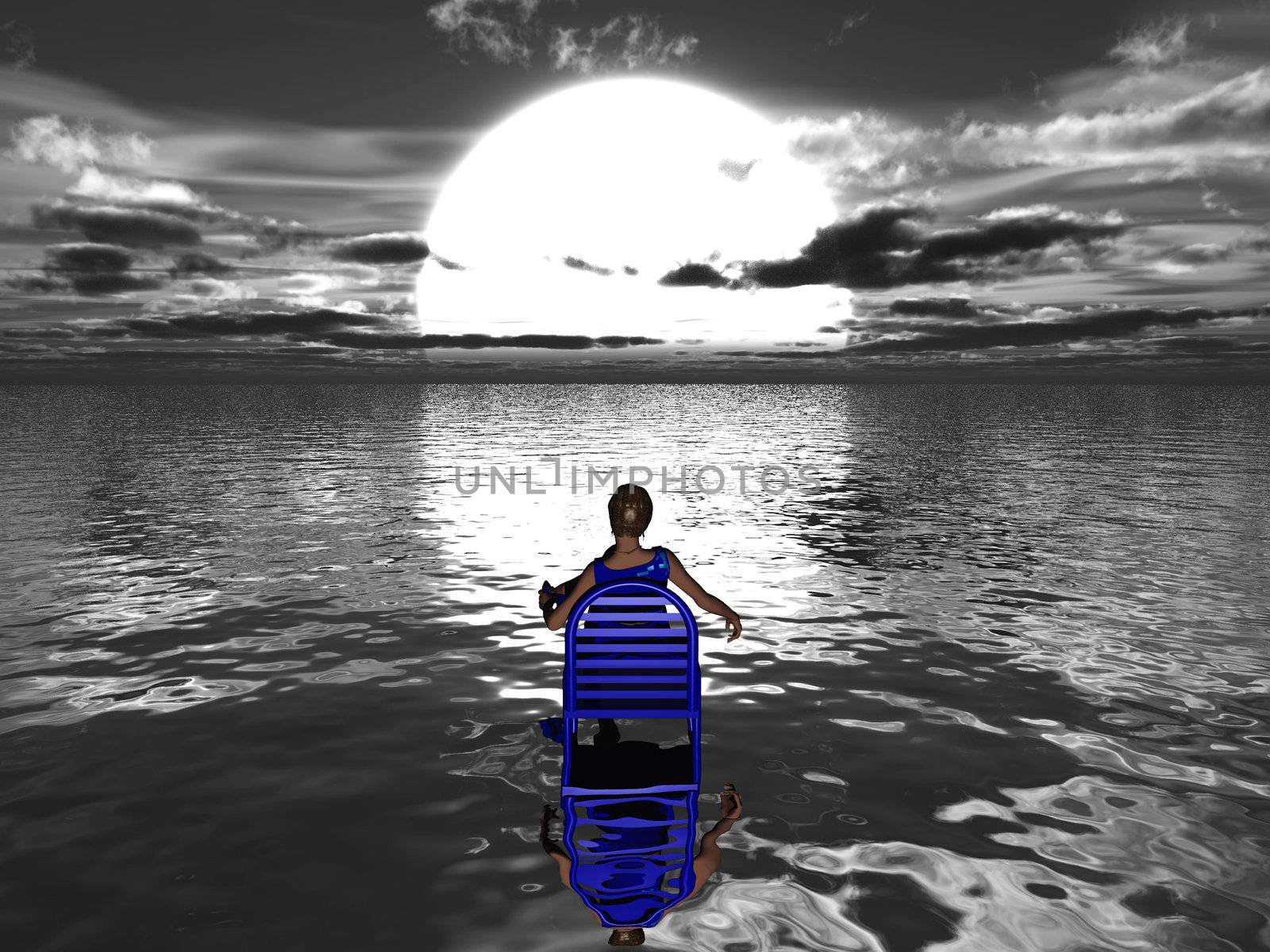 the woman in the wheelchair into the sea