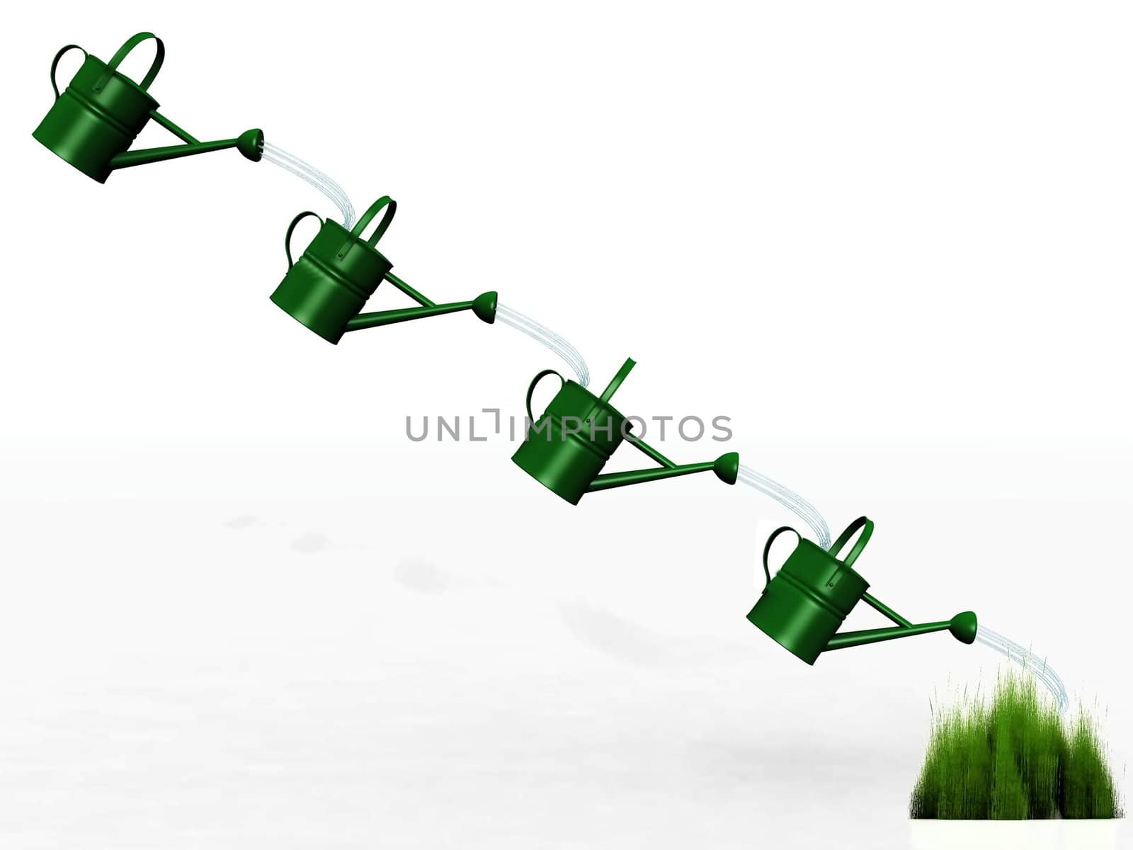 watering cans and the tuft of grass