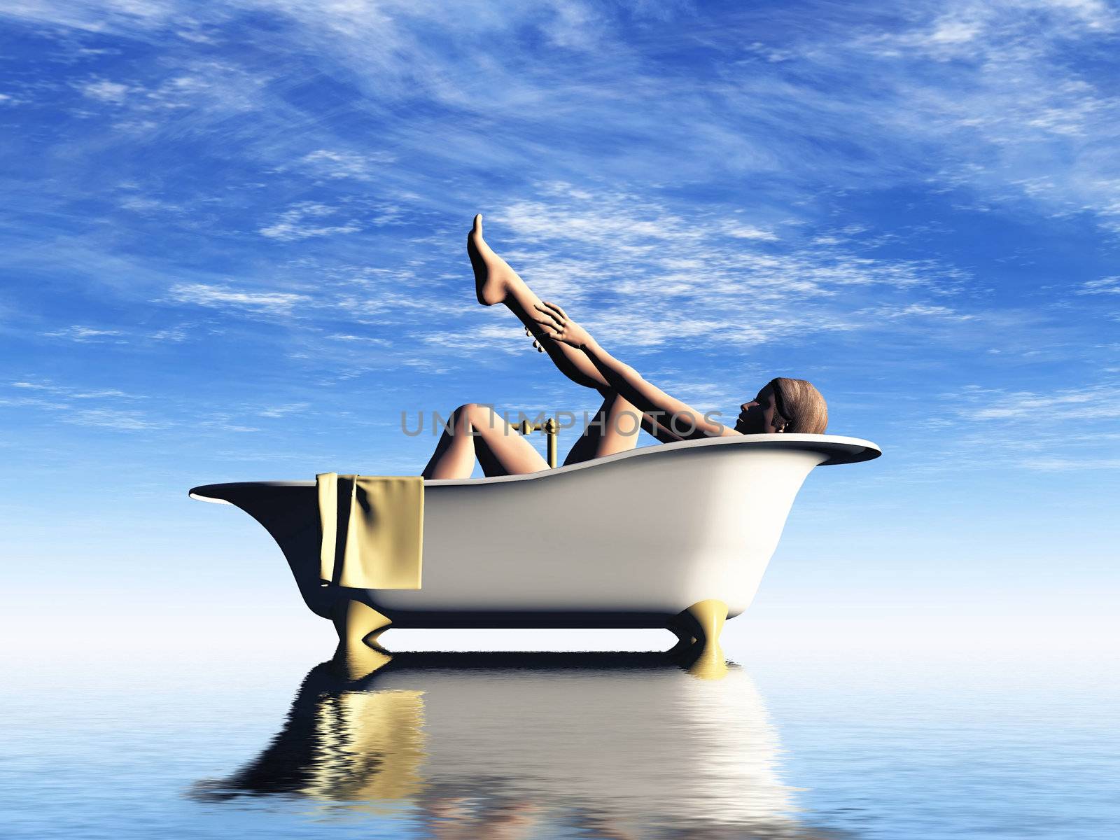 a  naked woman bathes in  the bath