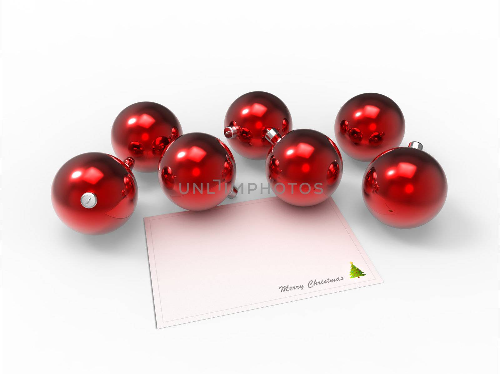 Christmas red baubles and white christmas card for the wishes by vermicule