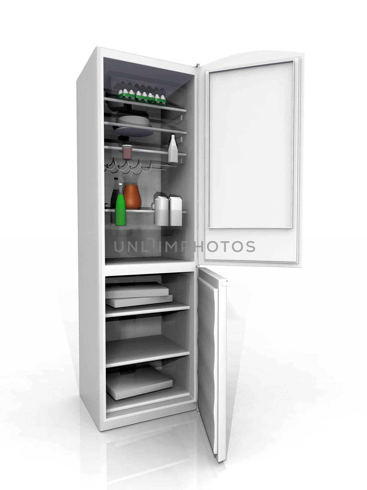 the refrigerator and freezer on a white background