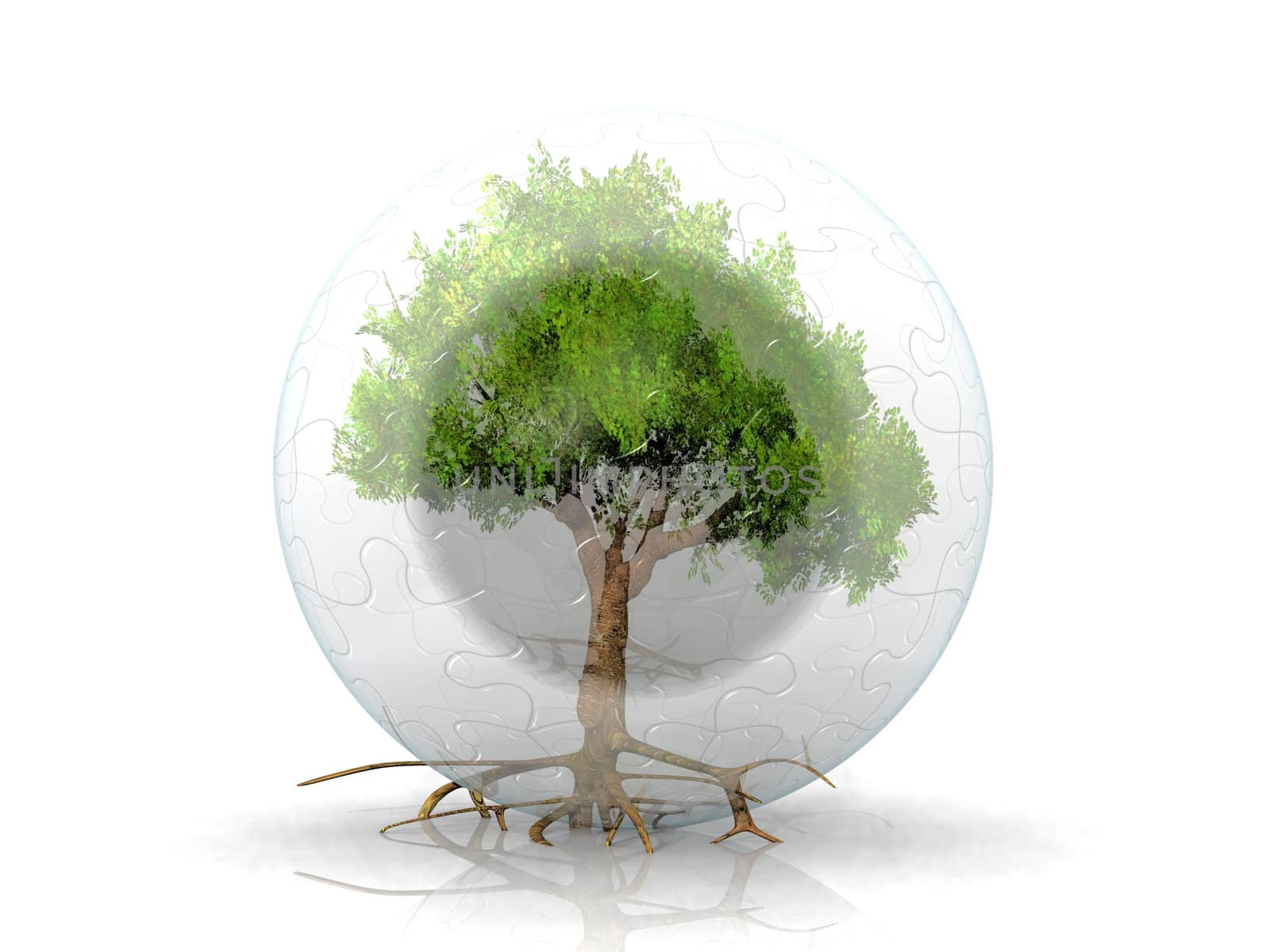 a green tree in a bubble 
