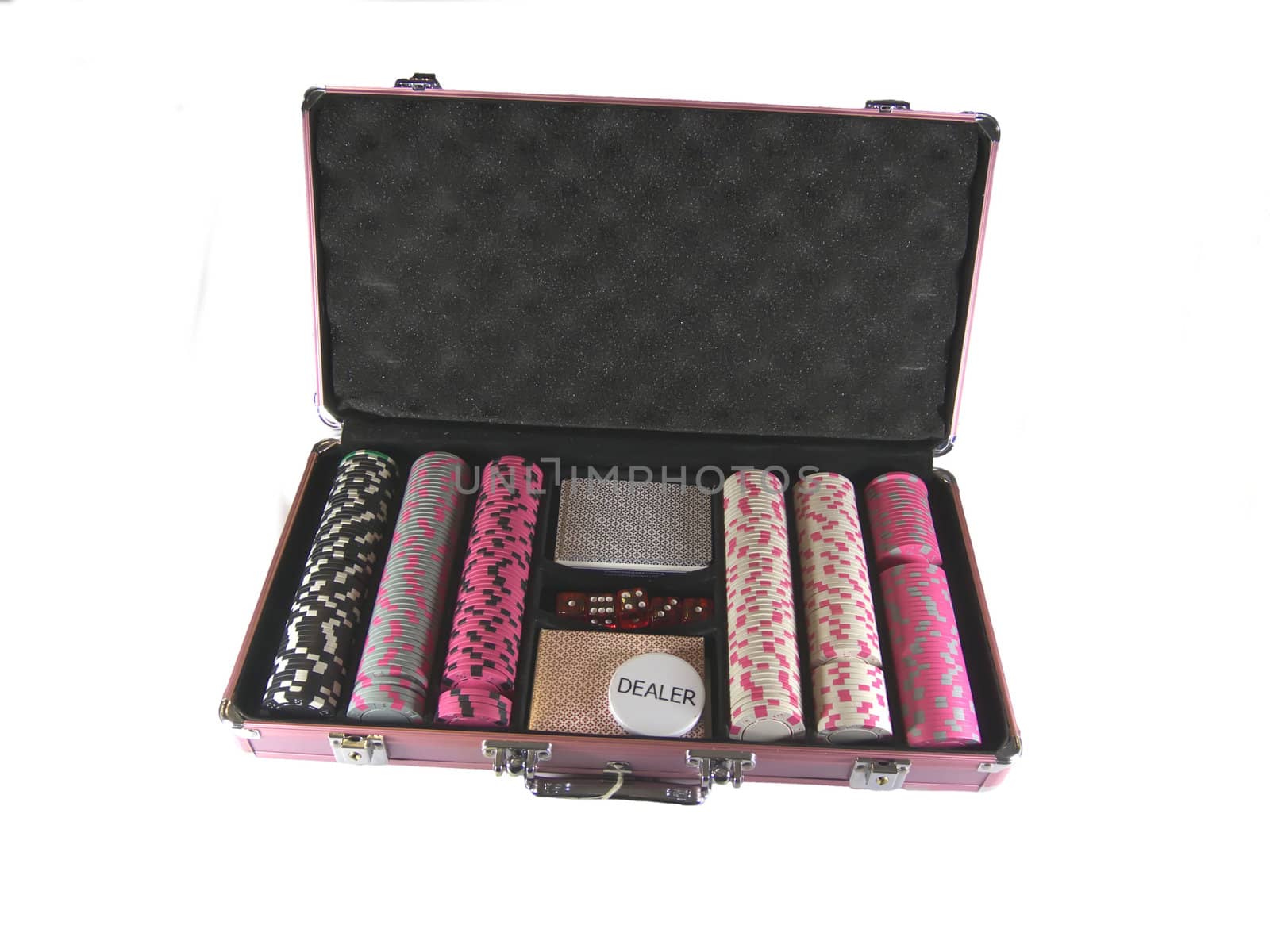 the  case of poker on a white background
