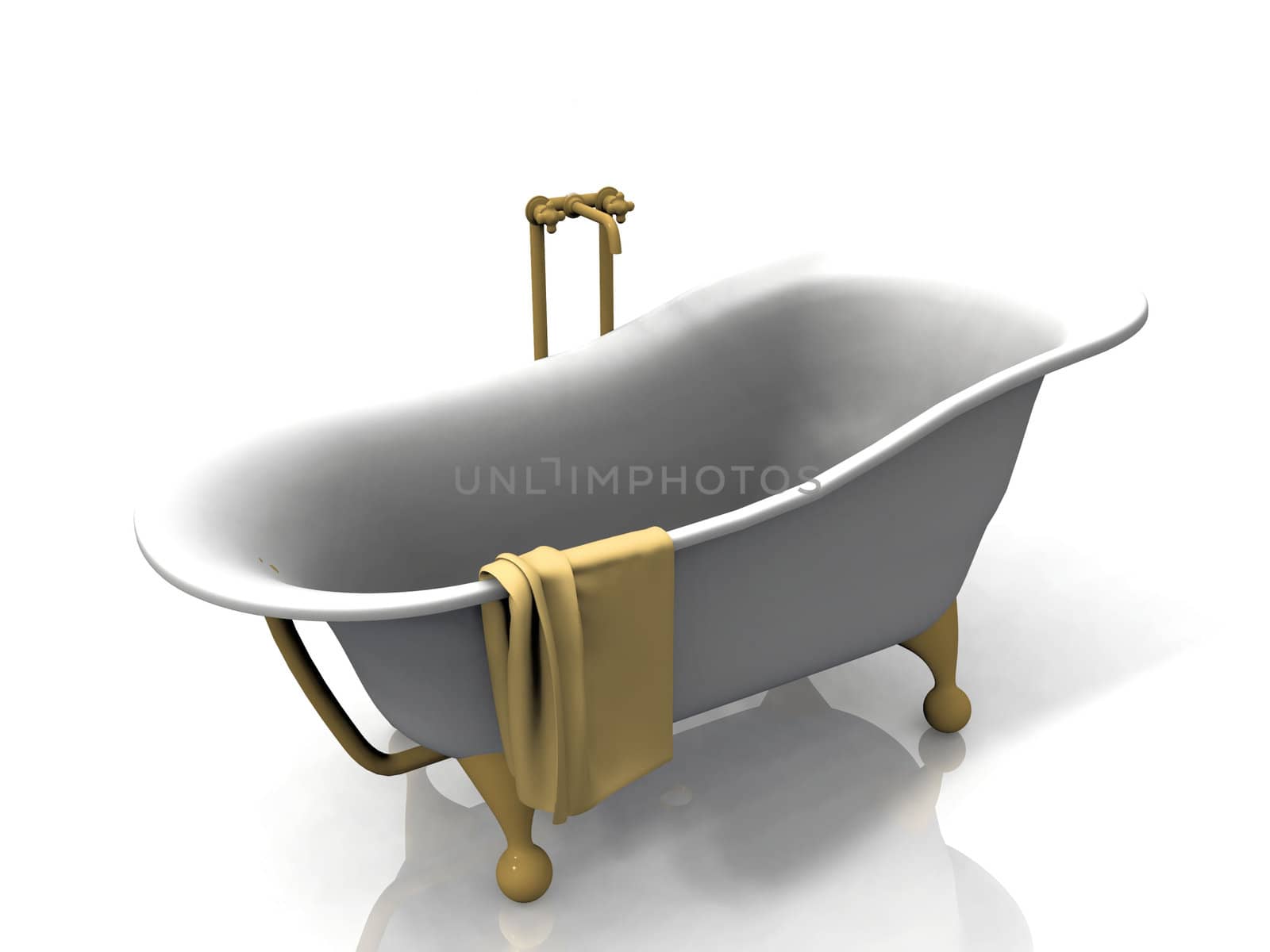bathtub and towel on white background