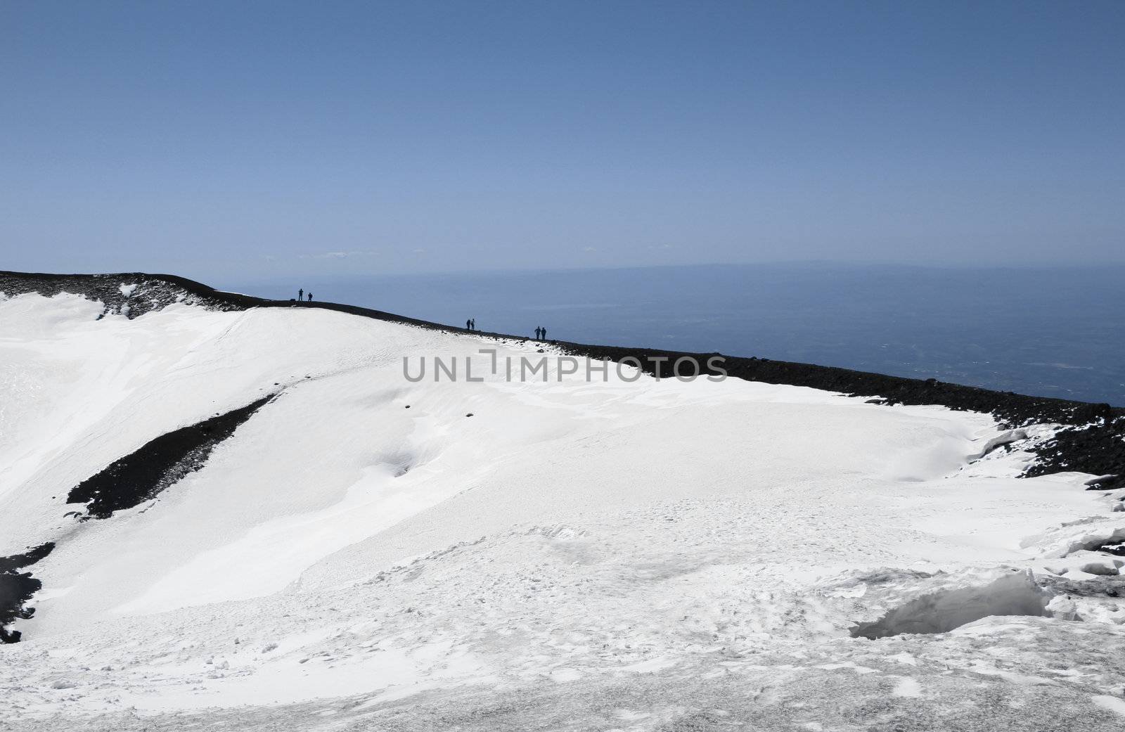 People on volcano mount Etna crater by daboost