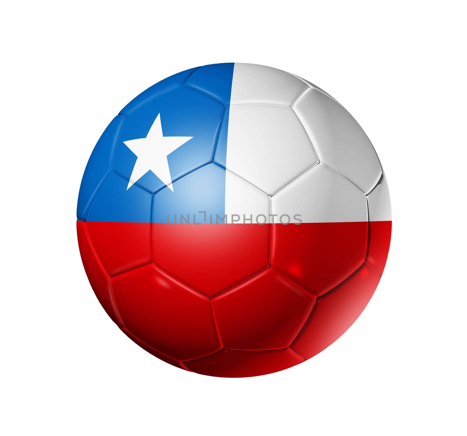 3D soccer ball with Chile team flag, world football cup 2010. isolated on white with clipping path