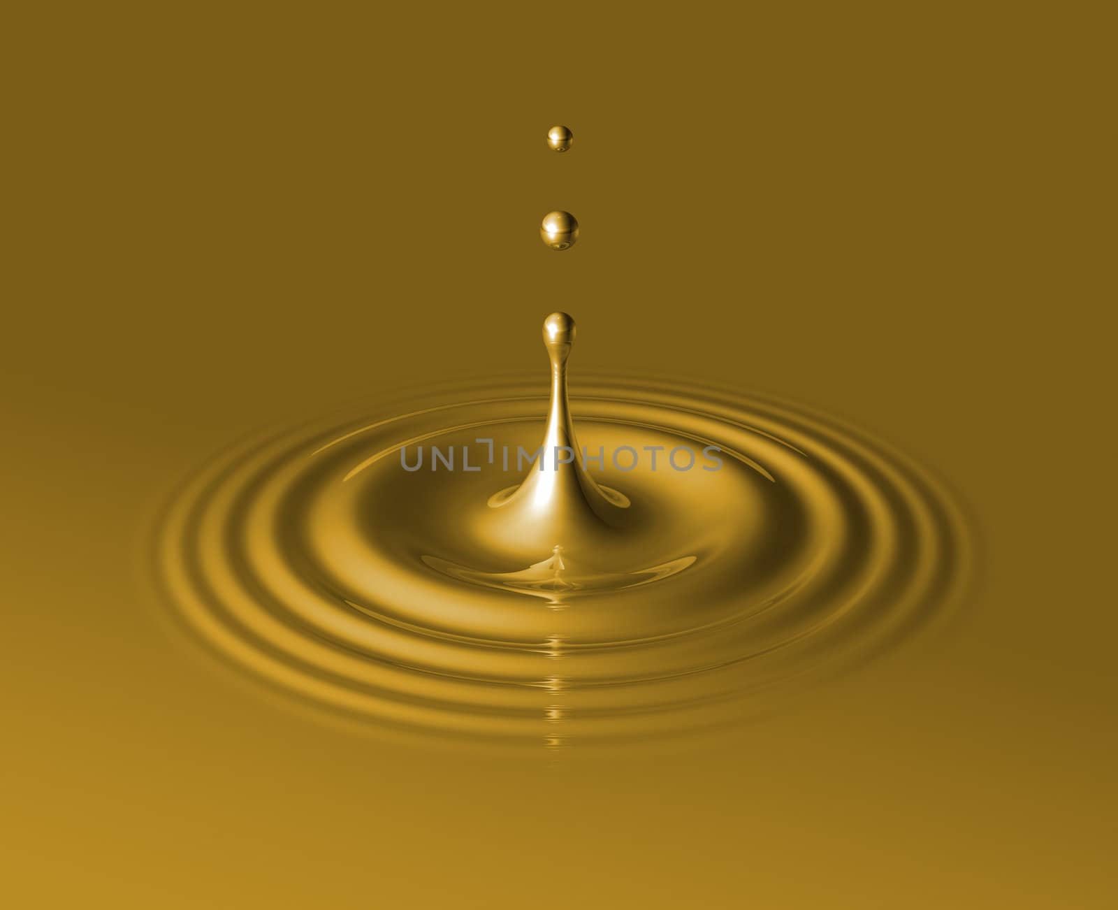 drop of liquid gold splashing and making ripple. 3D illustration