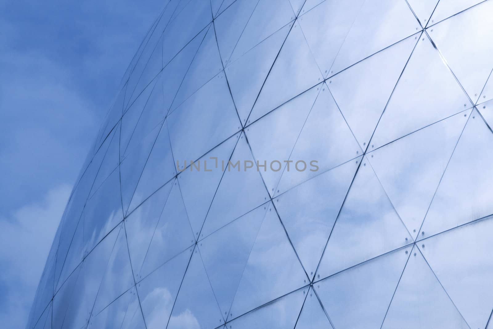 building details reflecting blue sky
